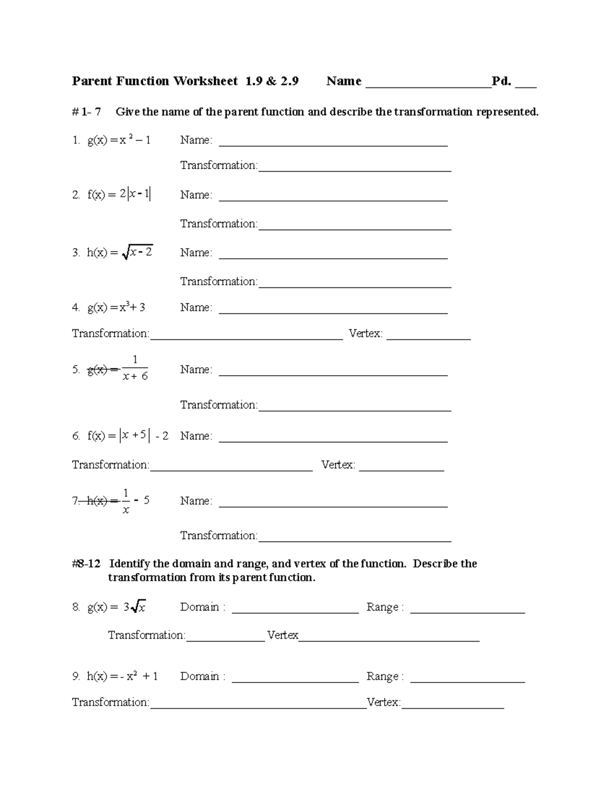 parent-function-worksheet-1-1-1-7-give-the-name-of-the-parent