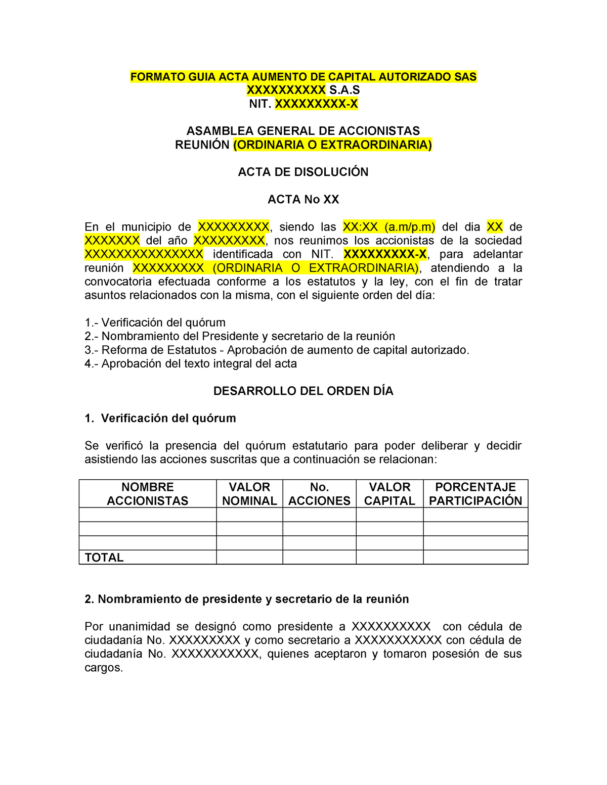 Acta Aumento De Capital Autorizado S Formato Guia Acta Aumento De