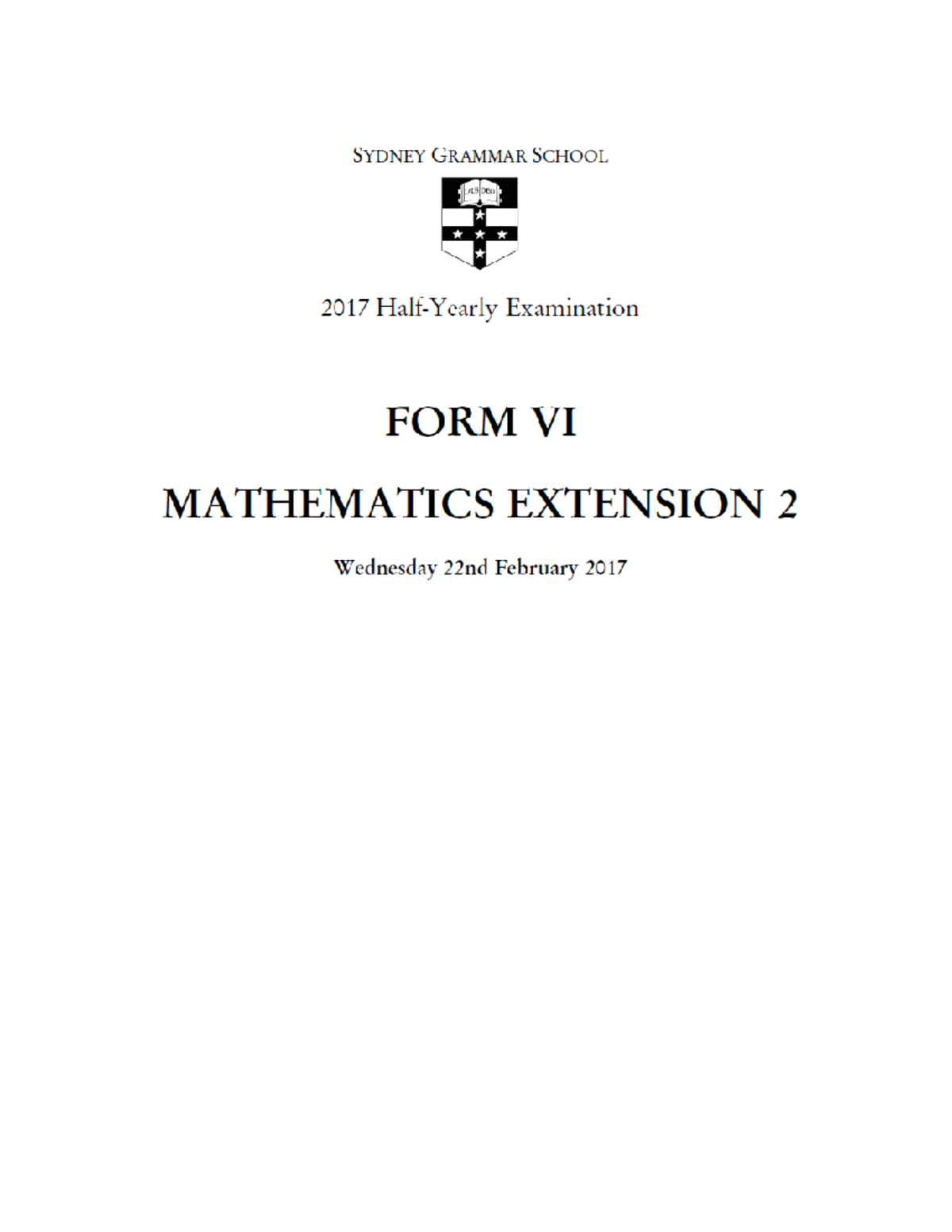 Mathematics Ext2 +HY+Selection 2017 EDIT - Studocu