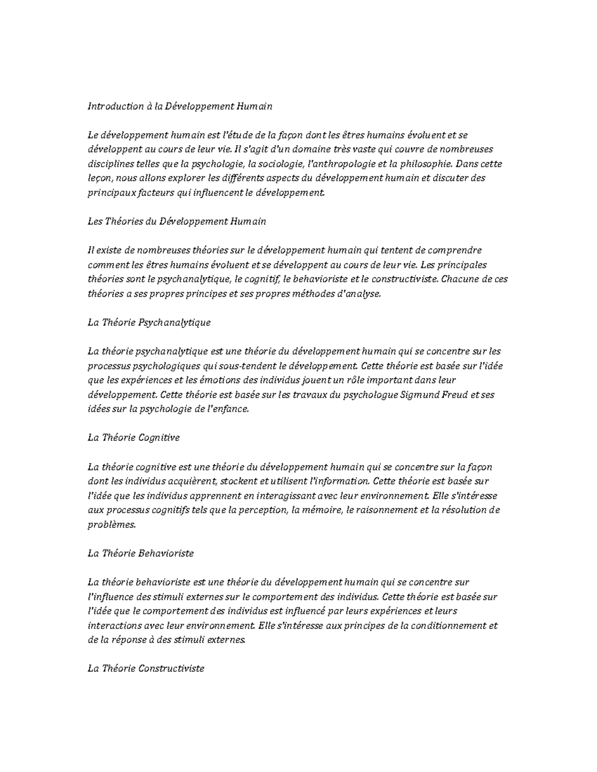 Human Development Study Notes - Introduction à la Développement Humain ...