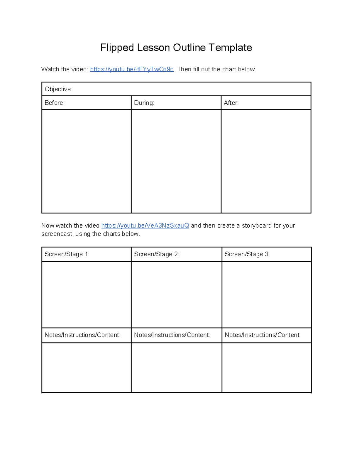 Flipped Lesson Outline Template - EDUC 30113 - Then fill out the chart ...