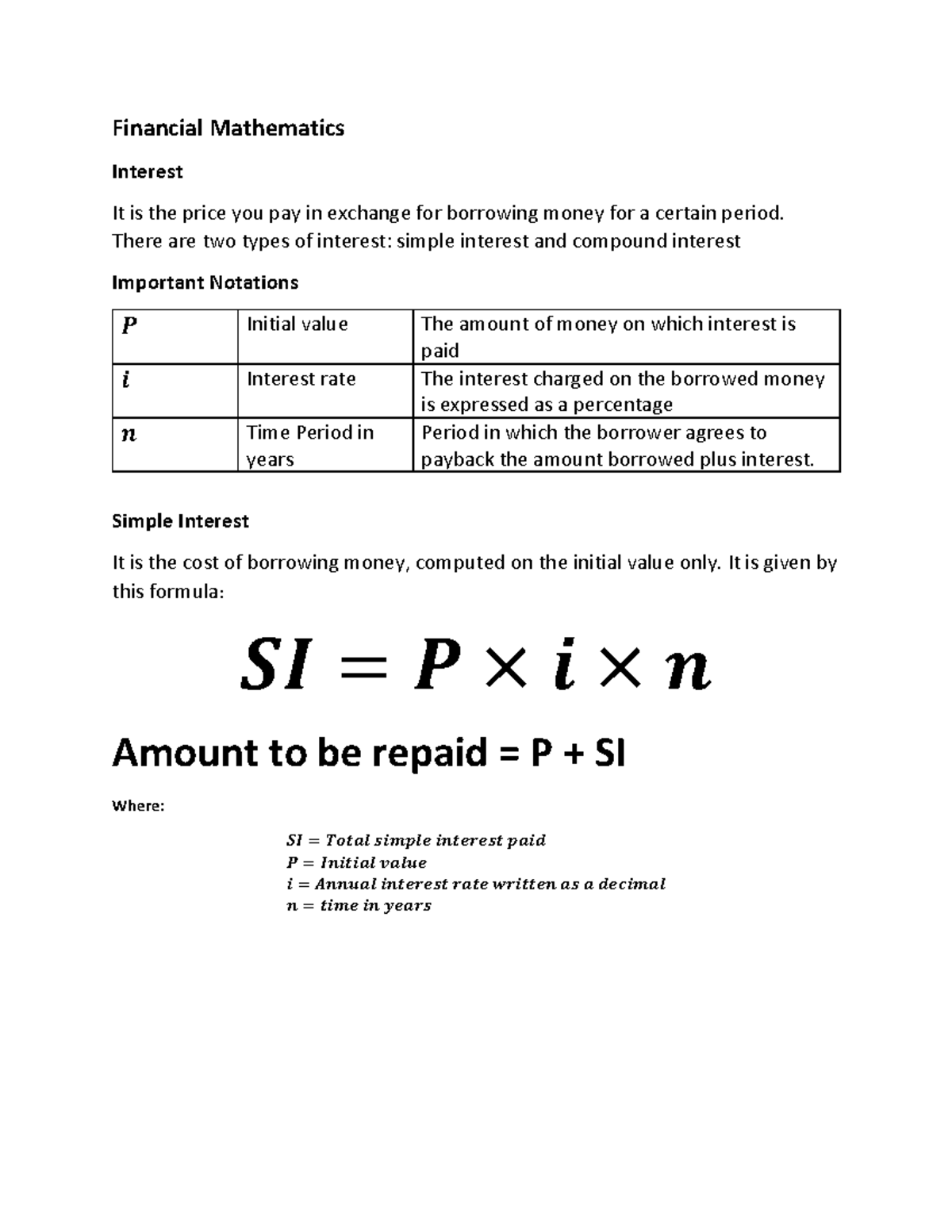 Financial Mathematics - Financial Mathematics Interest It is the price ...