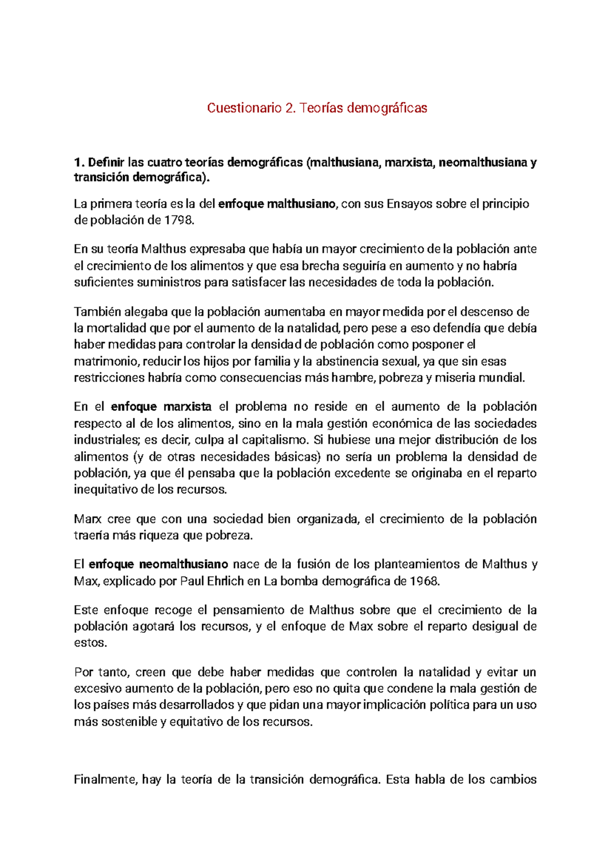 Cuestionario 2 Estructura Cuestionario 2 Teorías Demográficas 1