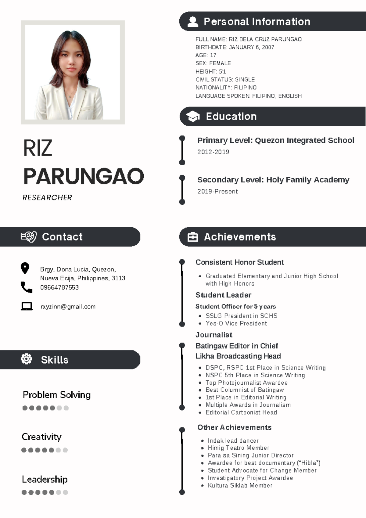 Black & White Minimalistic Professional Resume - Problem Solving ...