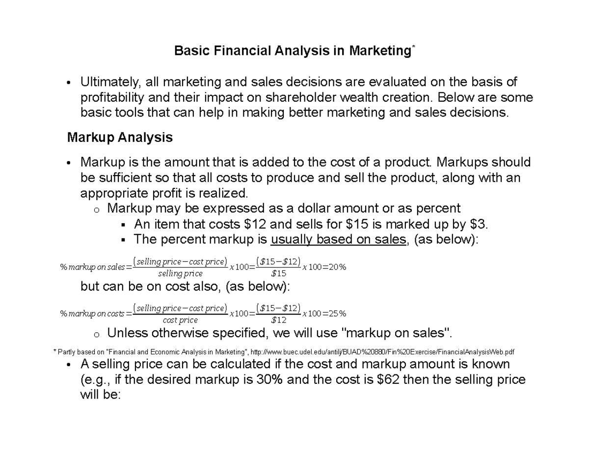 Basic Financial Analysis In Marketing - Below Are Some Basic Tools That ...