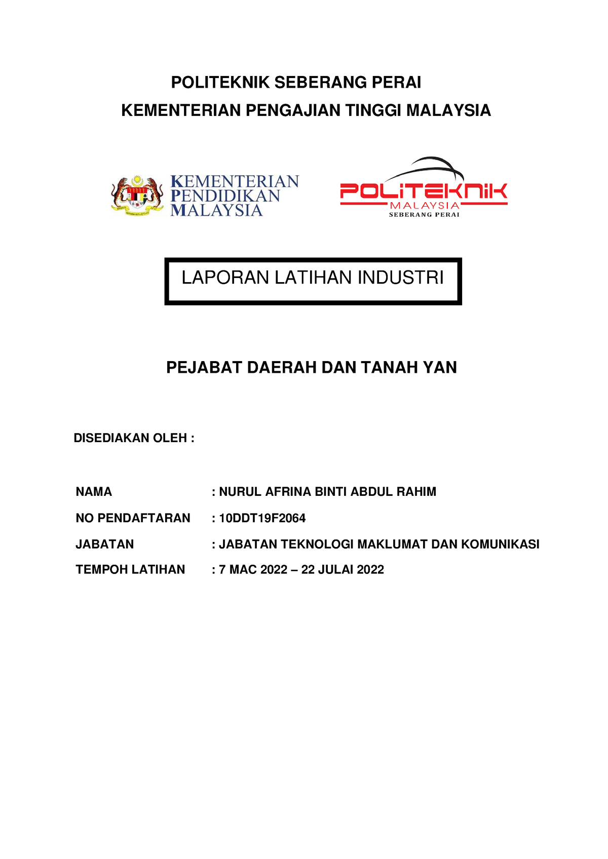 Laporan Akhir Latihan Industri Laporan Latihan Industri Politeknik