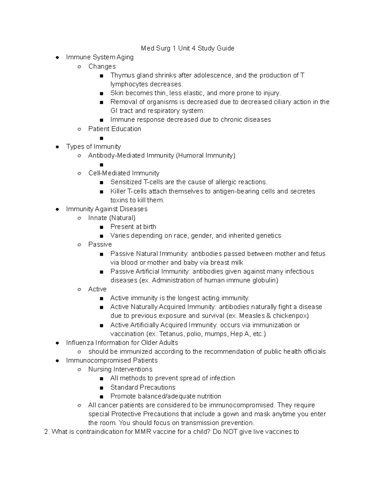 Module 4 Review - Med Surg 1 Unit 4 Study Guide Immune System Aging ...