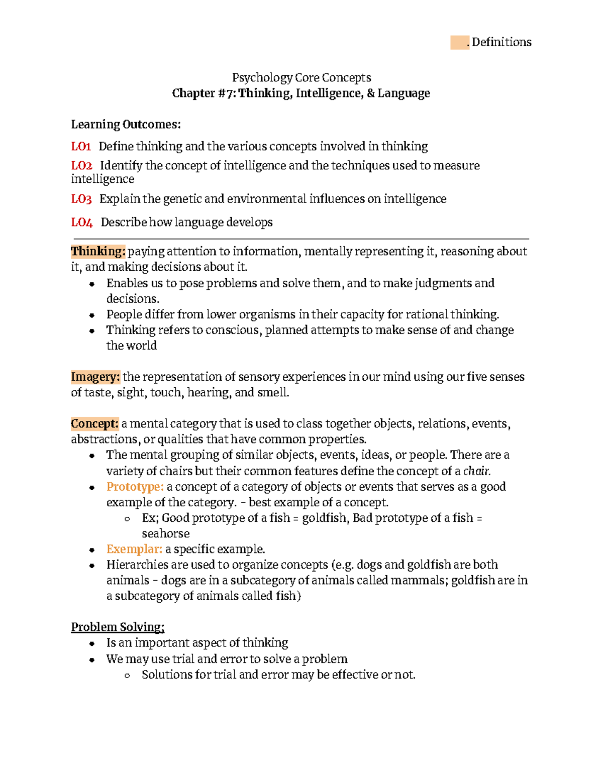 Chapter #7 Thinking, Intelligence, & Language - Psychology Core ...