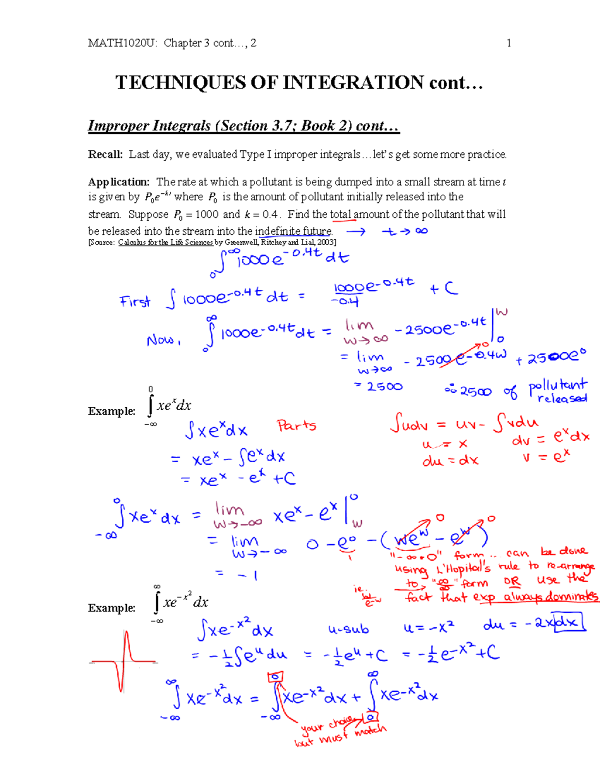 Week 4 Lecture 1 Ver. 2 - TECHNIQUES OF INTEGRATION cont... Improper ...