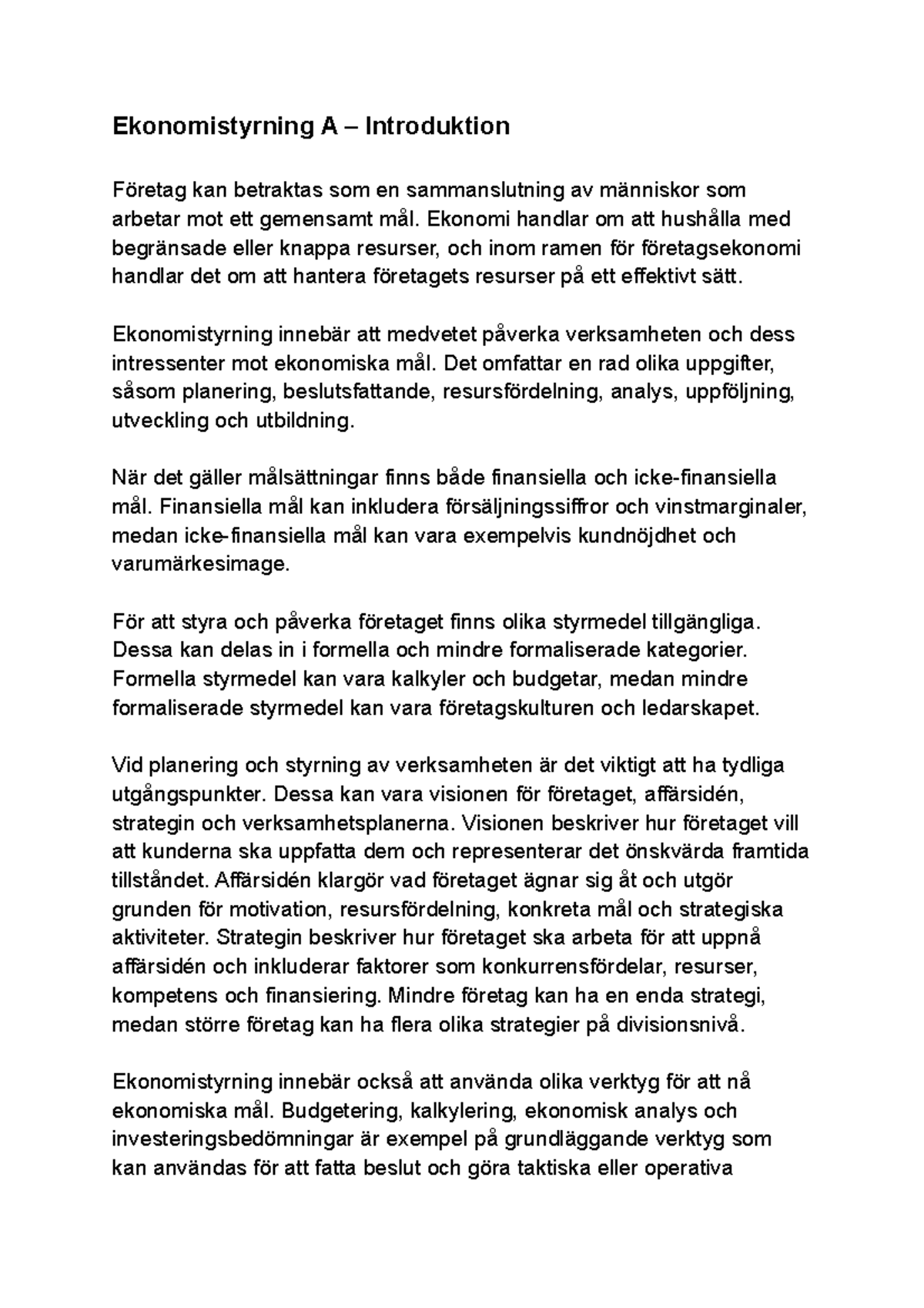 Ekonomistyrning A – Introduktion - Ekonomistyrning A – Introduktion ...