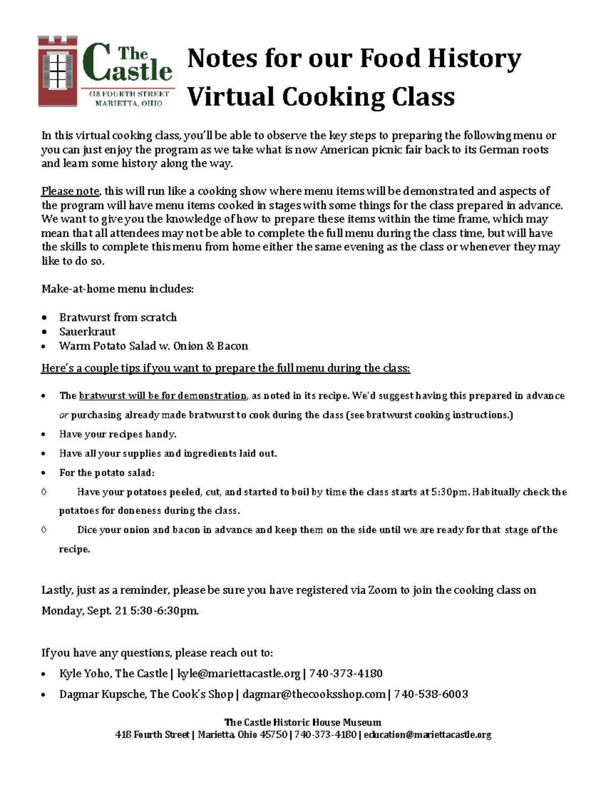 Virtual Food History Recipes-v3 - The Castle Historic House Museum ...