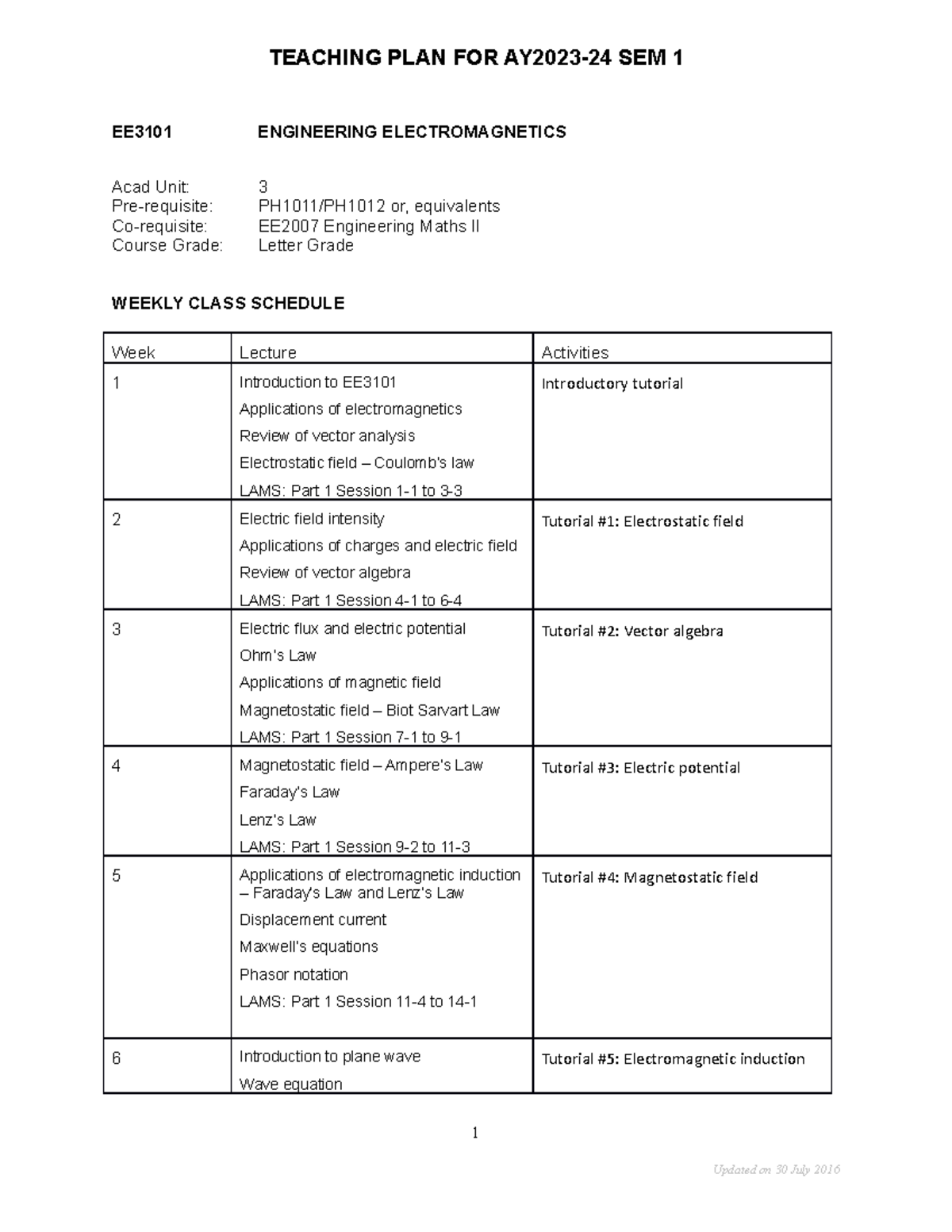 AY2023S1 EE3101 Assessment Weekly Class Activities 100823 S1 Tentative ...