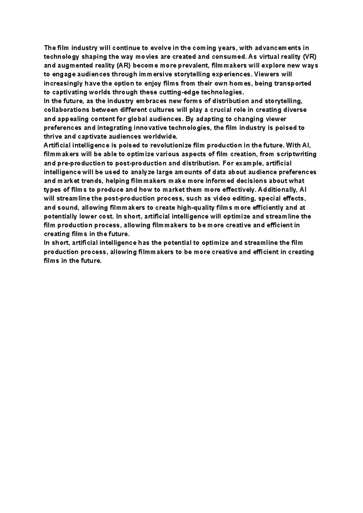 ALP-INTERMEDIATE10 - The film industry will continue to evolve in the ...