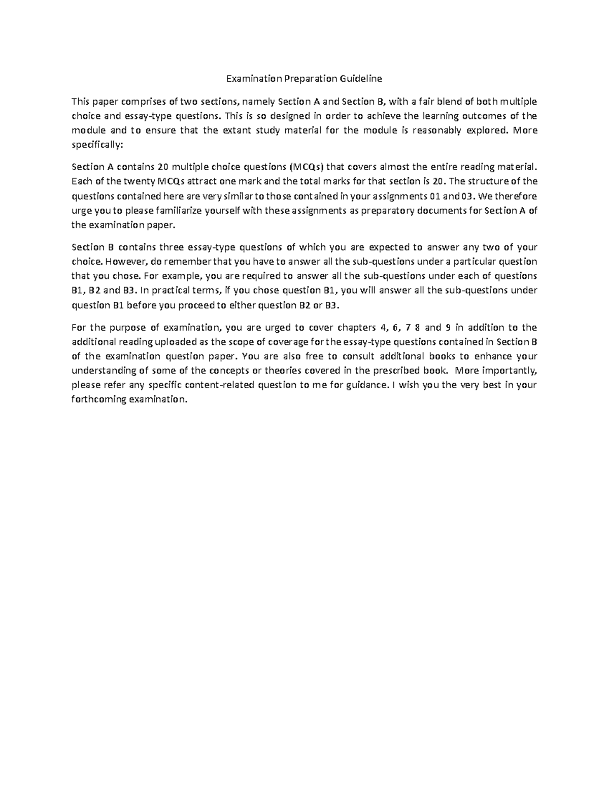 Examination Preparation Guideline - This is so designed in order to ...