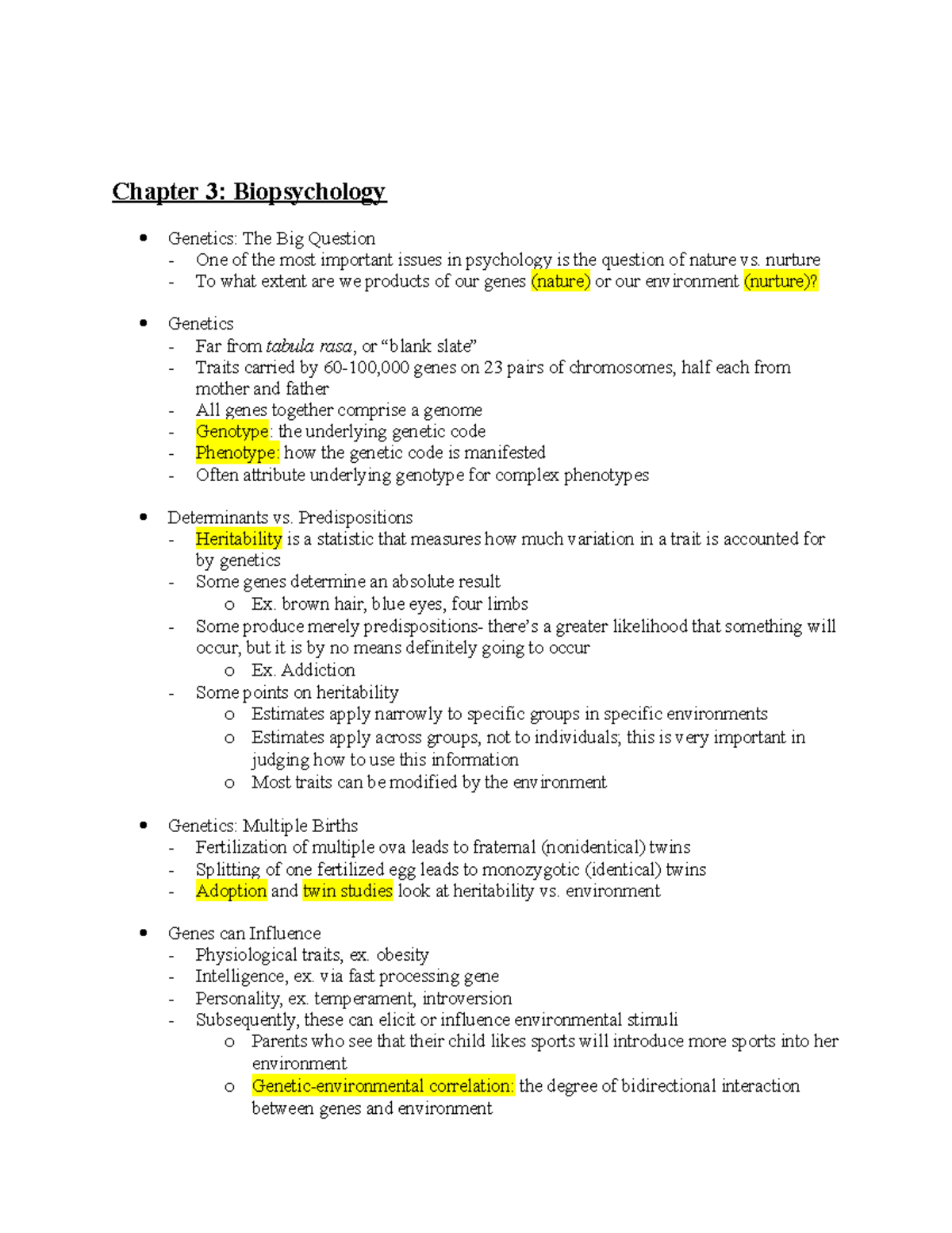 PSY 120 Chapter 3 - Biopsychology Lecture/Book Notes - Chapter 3 ...