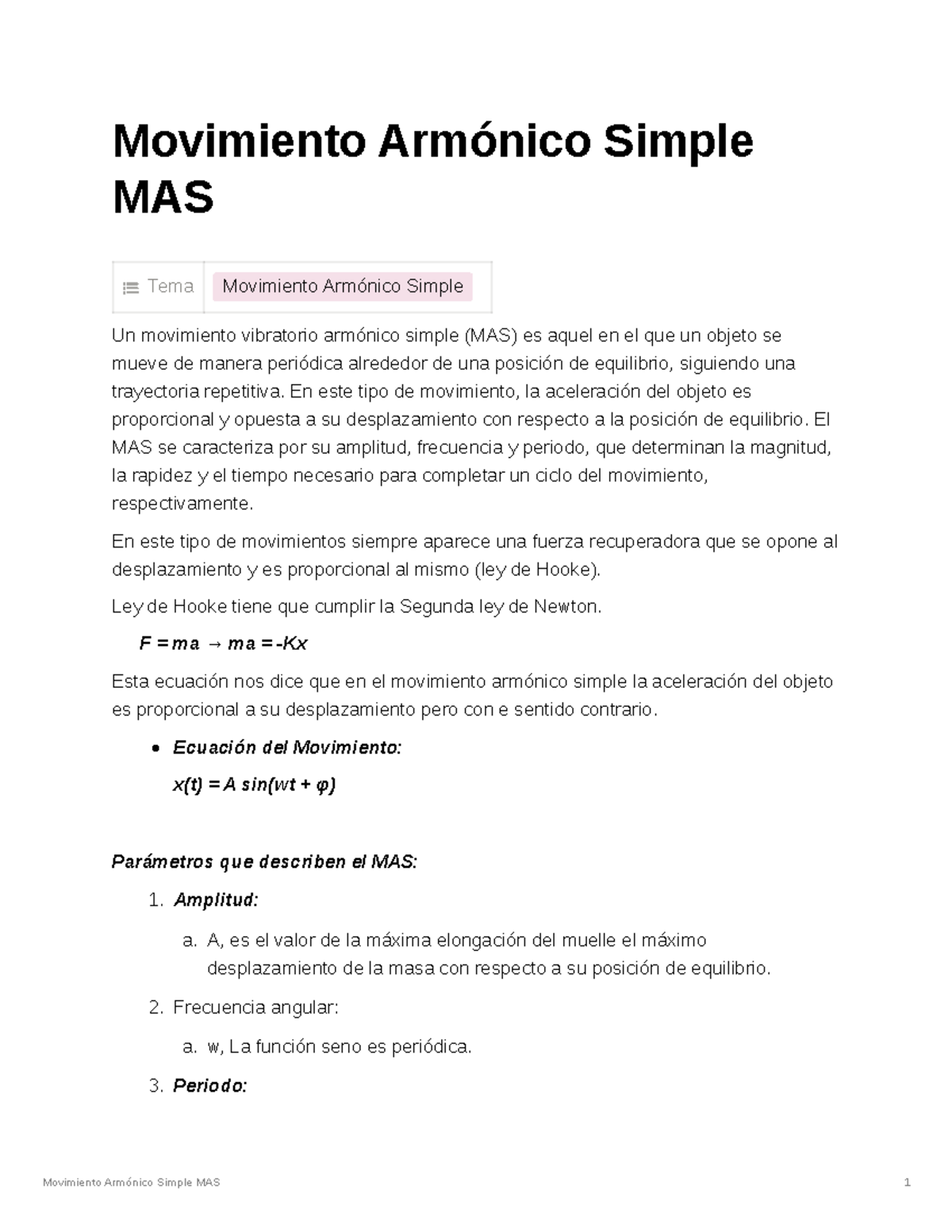 Movimiento Armónico Simple - Movimiento Armónico Simple MAS 1 ...