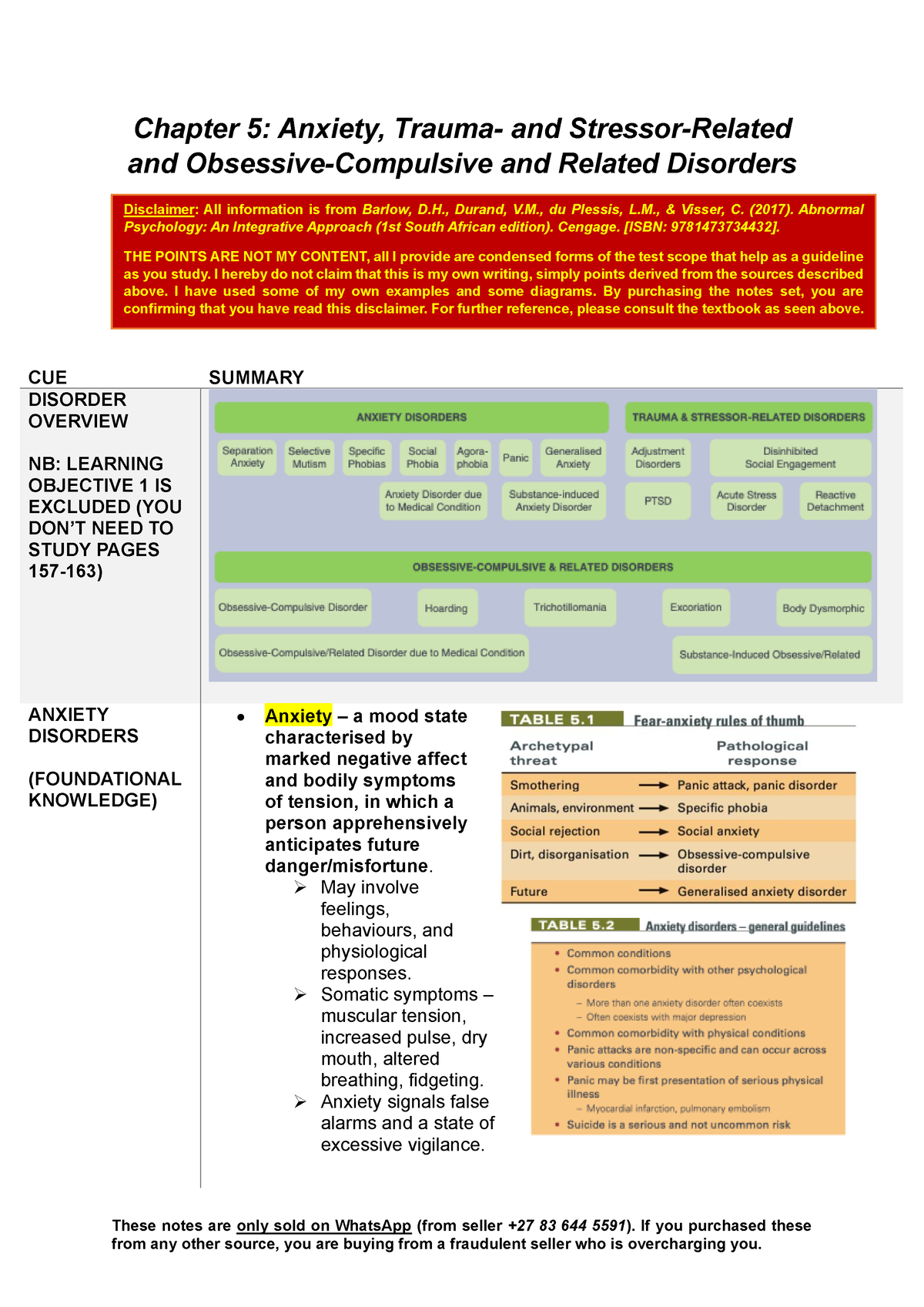 Adult Psychopathology Ch. 5 - Anxiety, Trauma, And Stressor-Related And ...