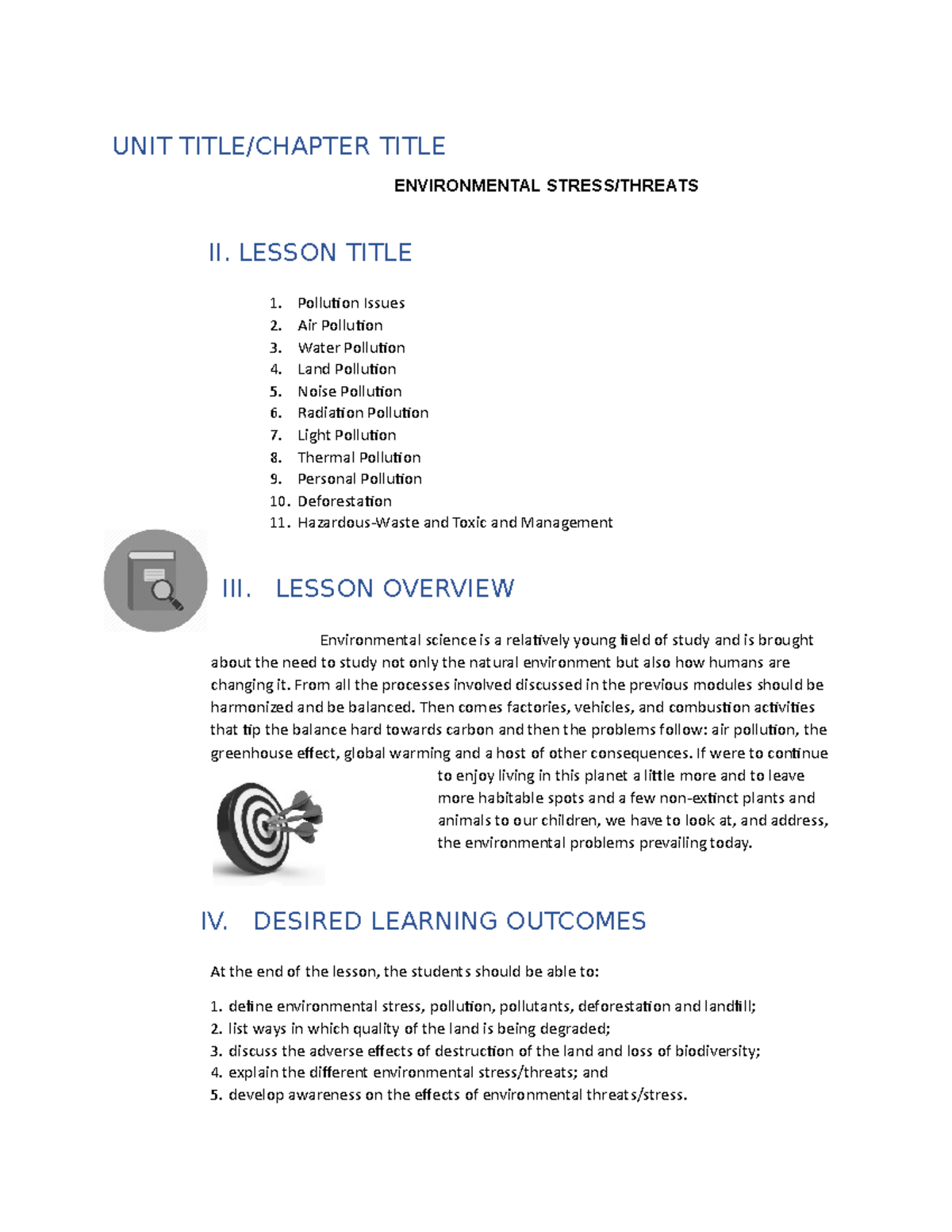 Environmental Science Module 6 UNIT TITLE/CHAPTER TITLE ENVIRONMENTAL