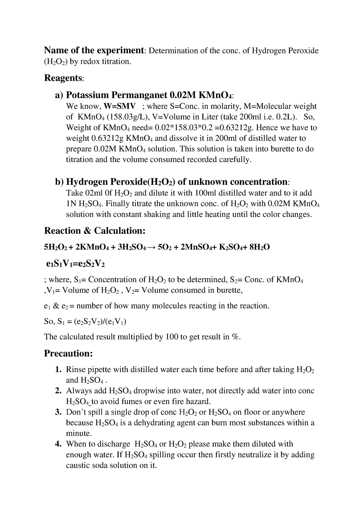 hydrogen peroxide experiment risk assessment