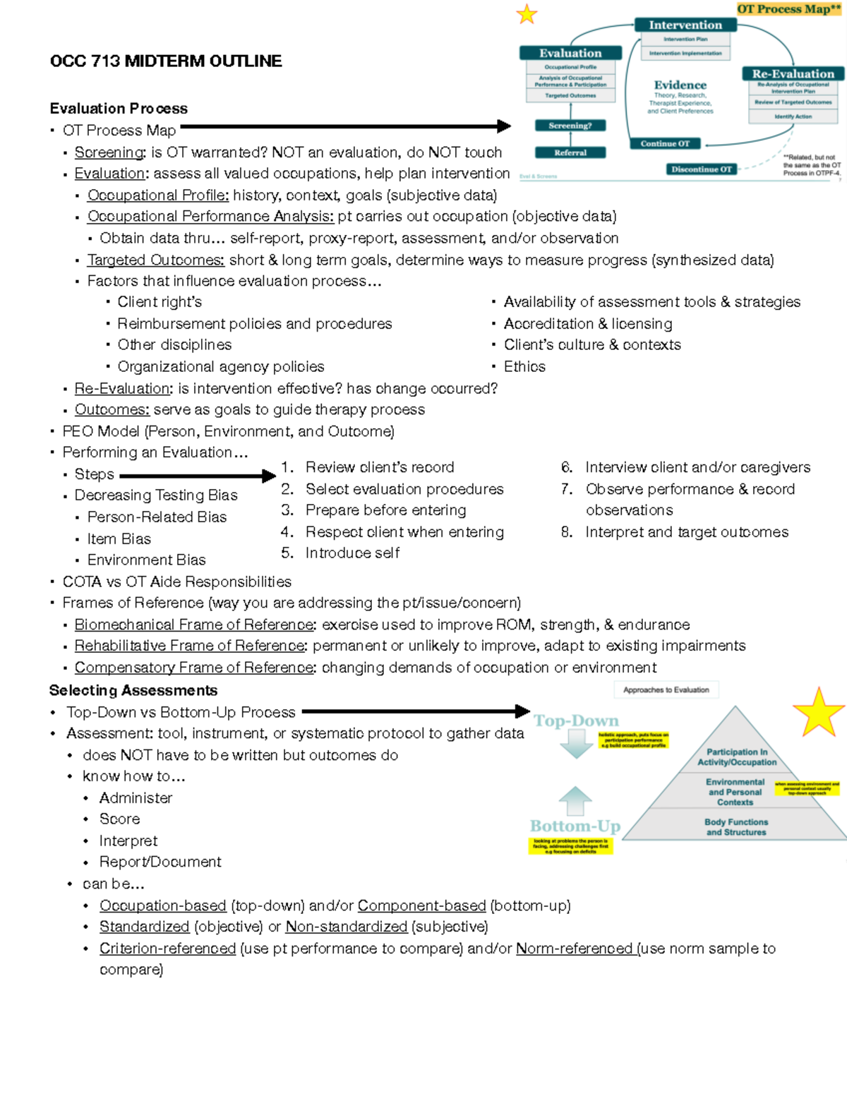 OCC 713 Midterm Outline Final Evaluation Process • OT Process Map