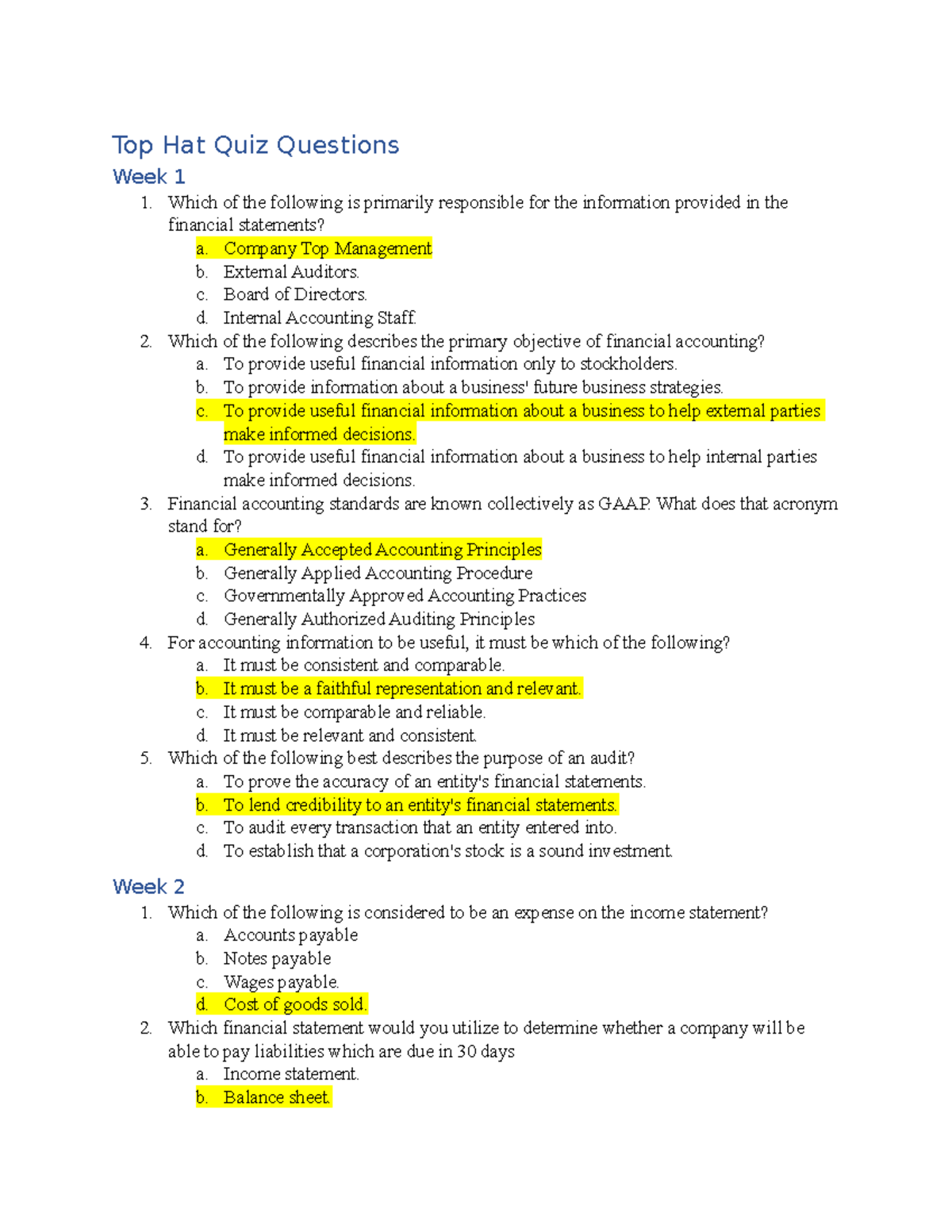 Final exam top hat review answers2 Top Hat Quiz Questions Week 1