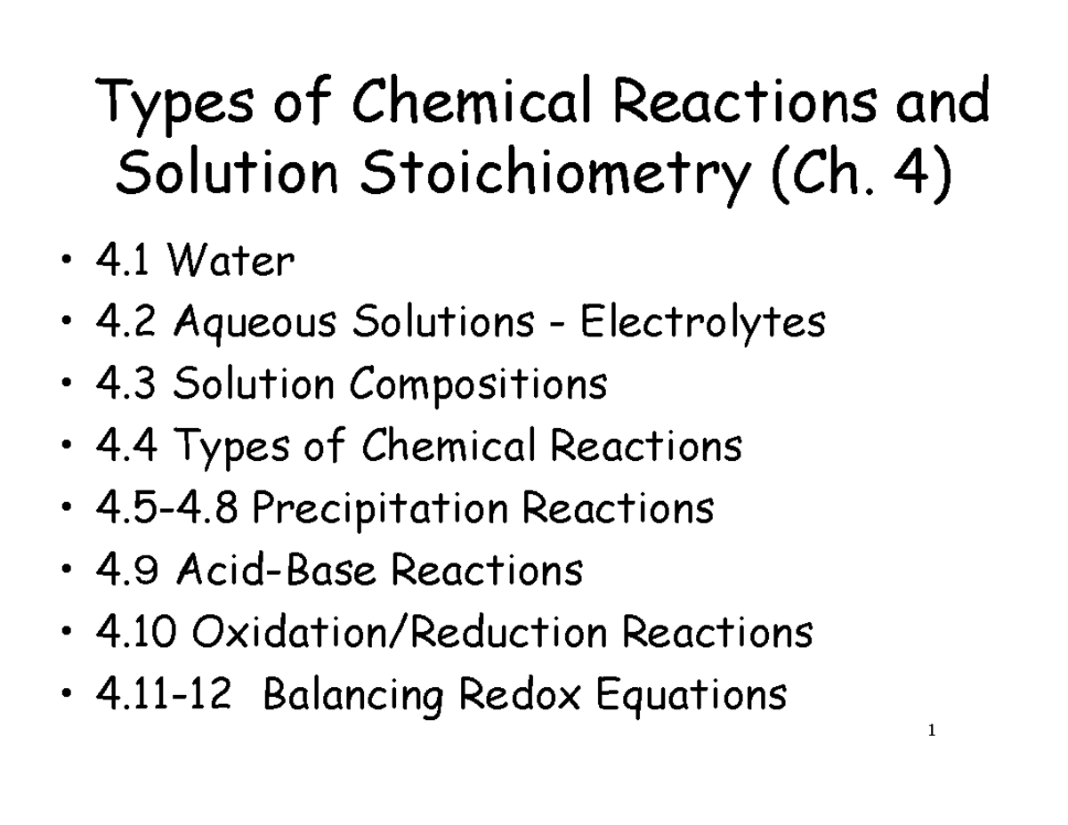 C4 Notes - Types of Chemical Reactions and Solution Stoichiometry (Ch ...