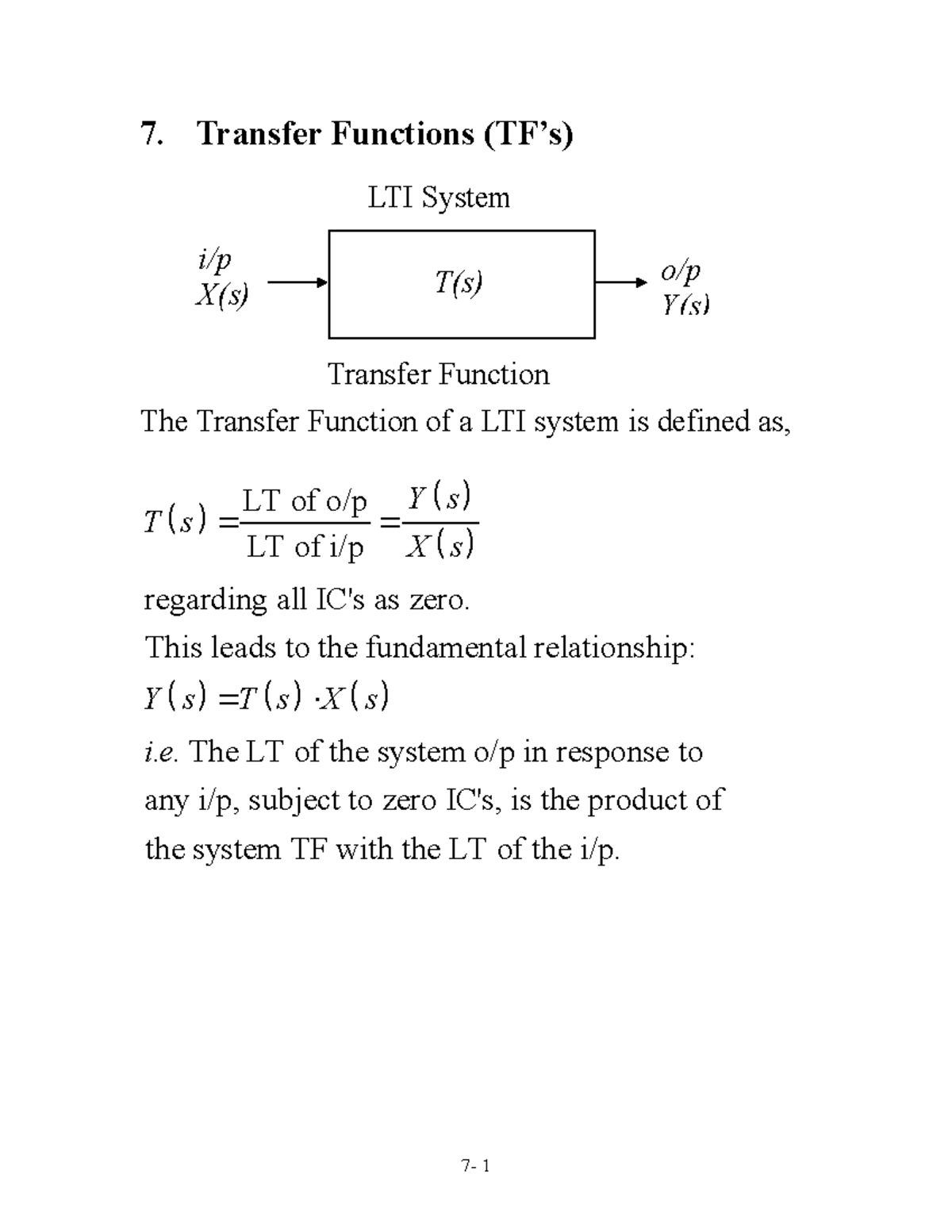 B EG144 Sec 07 Transfer Functions 7. Transfer Functions (TF’s) The