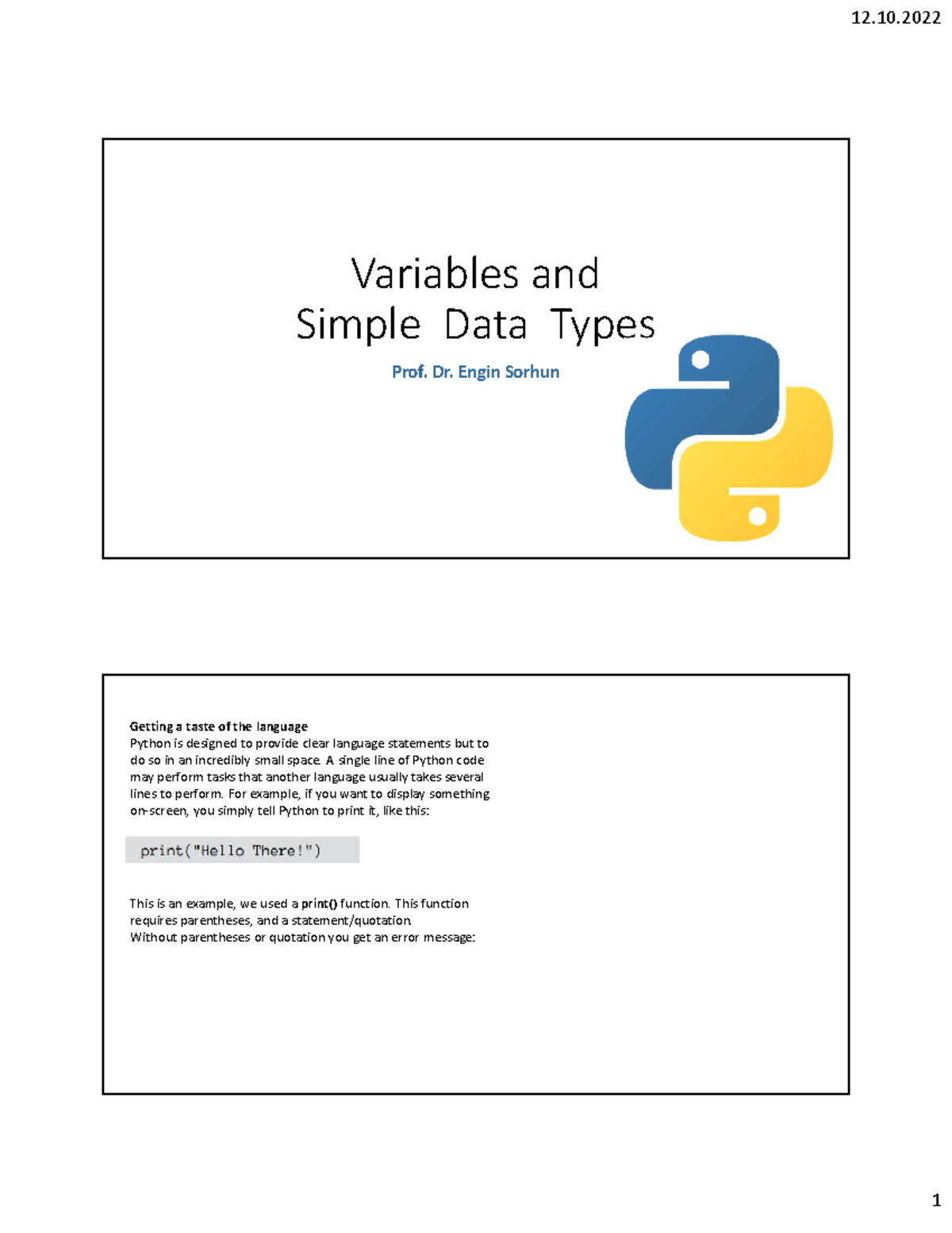 DS-1 - asdasdasd - Variables and Simple Data Types Prof. Dr. Engin ...