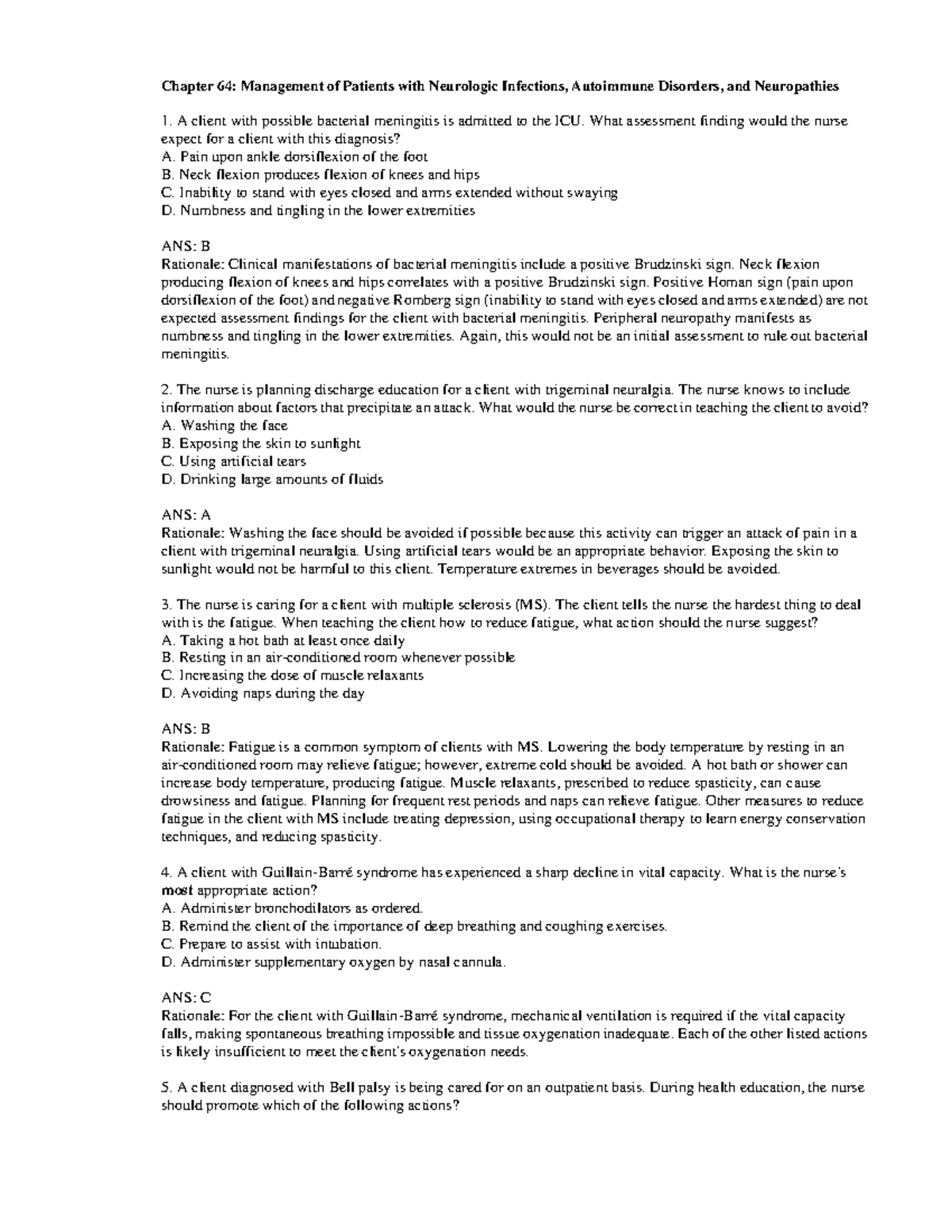 Chapter 64 Management of Patients with Neurologic Infections ...