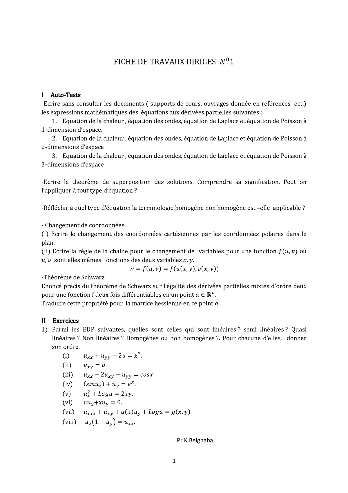 TD1 Travaux Diriges EDP Belghaba - 1 FICHE DE TRAVAUX DIRIGES 𝑁= 01 I ...