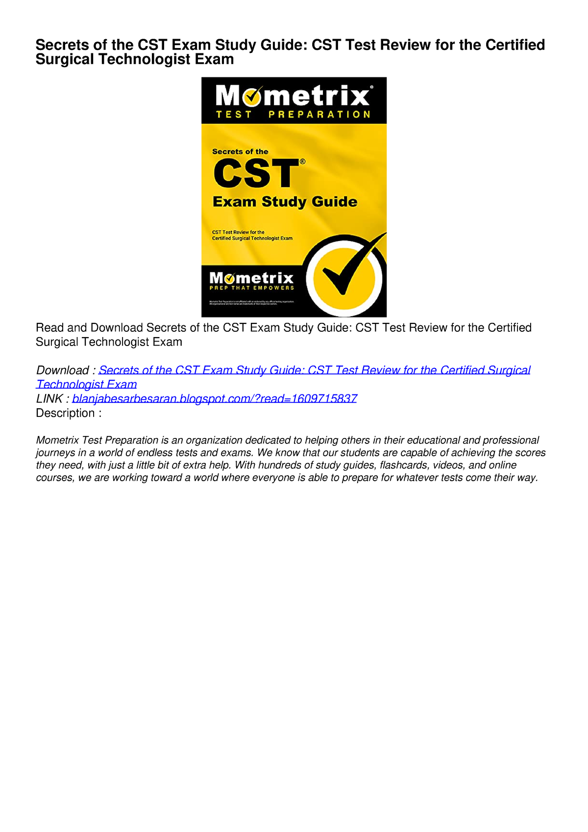 READ PDF Secrets of the CST Exam Study Guide: CST Test Review for the