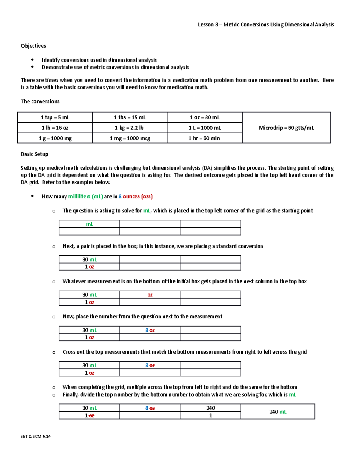 Nursing Medication Calculation Lesson 3 - Metric Conversions Using DA ...