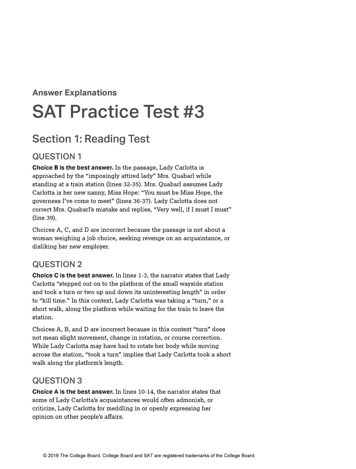 Sat practice test 3 answers Answer Explanations SAT Practice Test