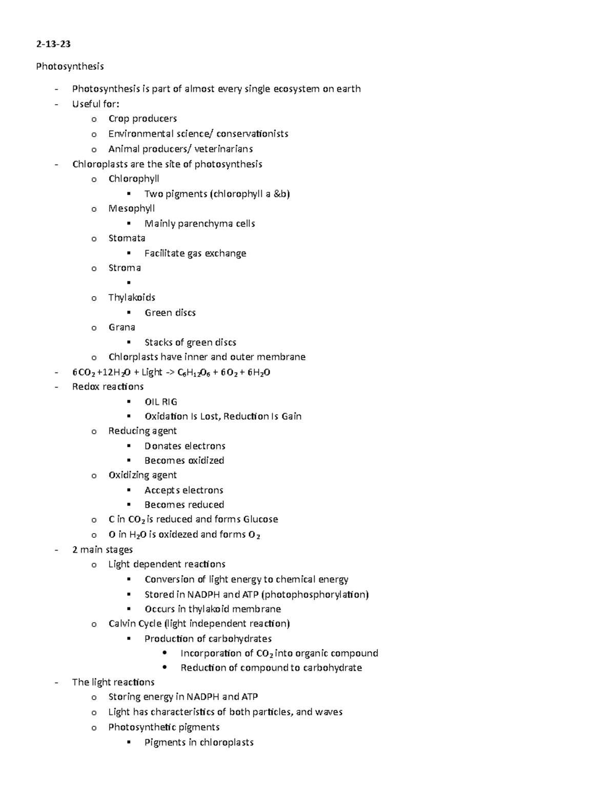 Plant science Module 5 notes - 2-13- Photosynthesis Photosynthesis is ...