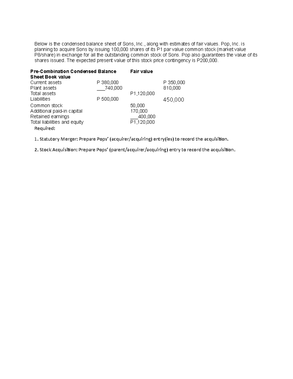 Statutory Merger and Stock Acquisition - Accounting for Business ...