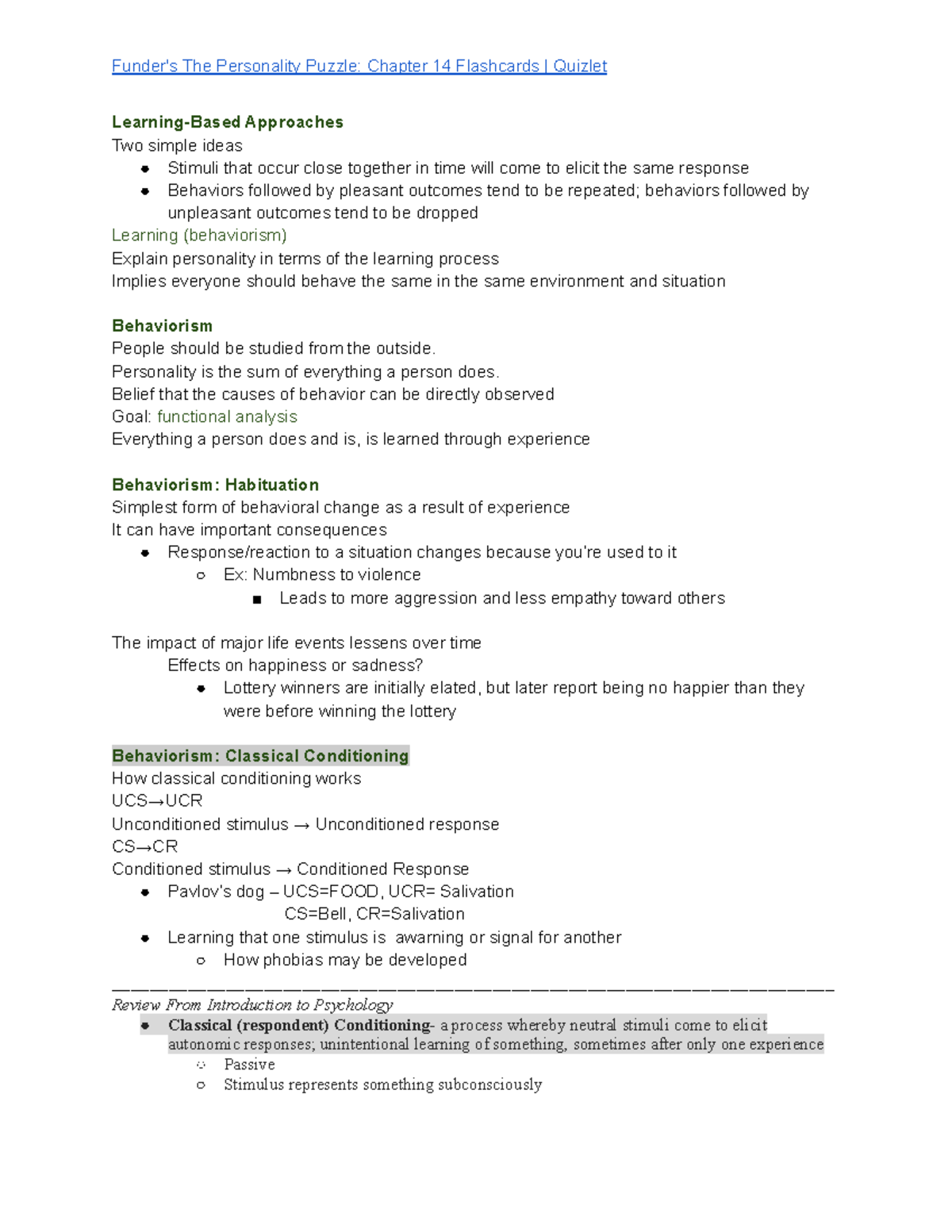 Funder's The Personality Puzzle Chapter 14 LearningBased Approaches