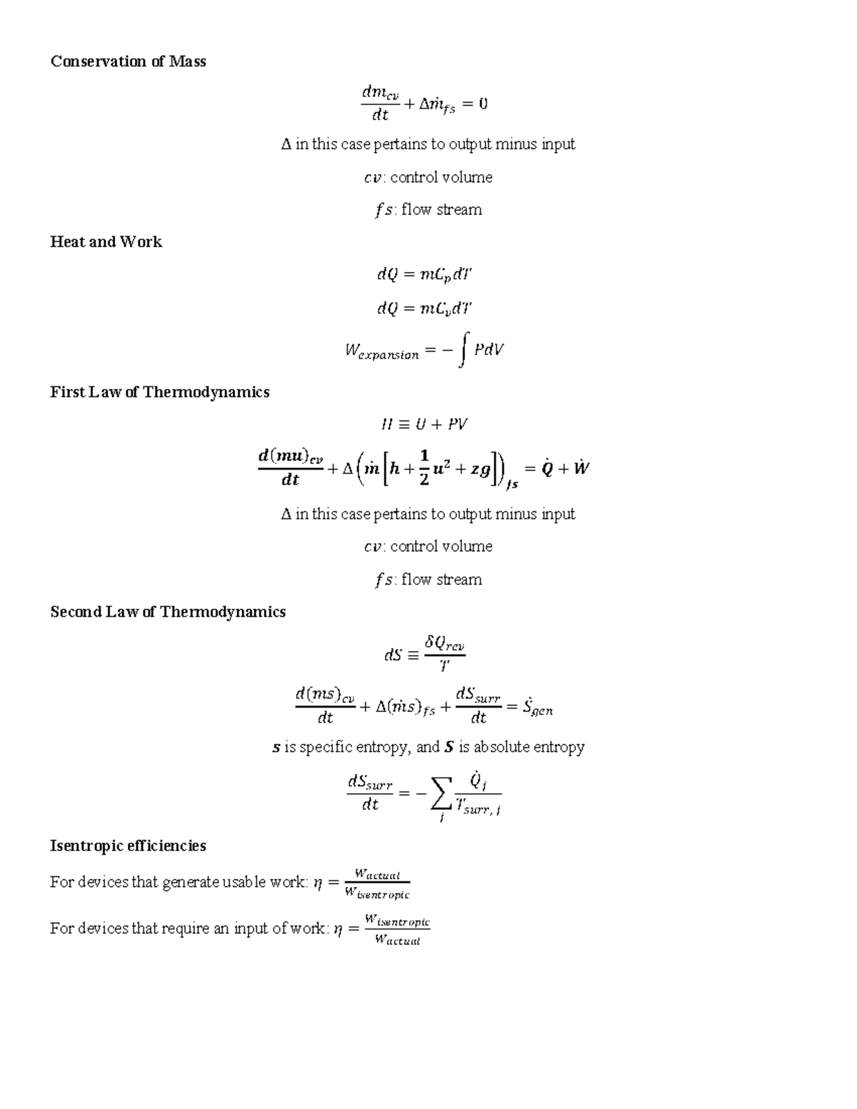 M1 cheat sheet - dsvsdbc dc - Conservation of Mass 𝑑𝑚!