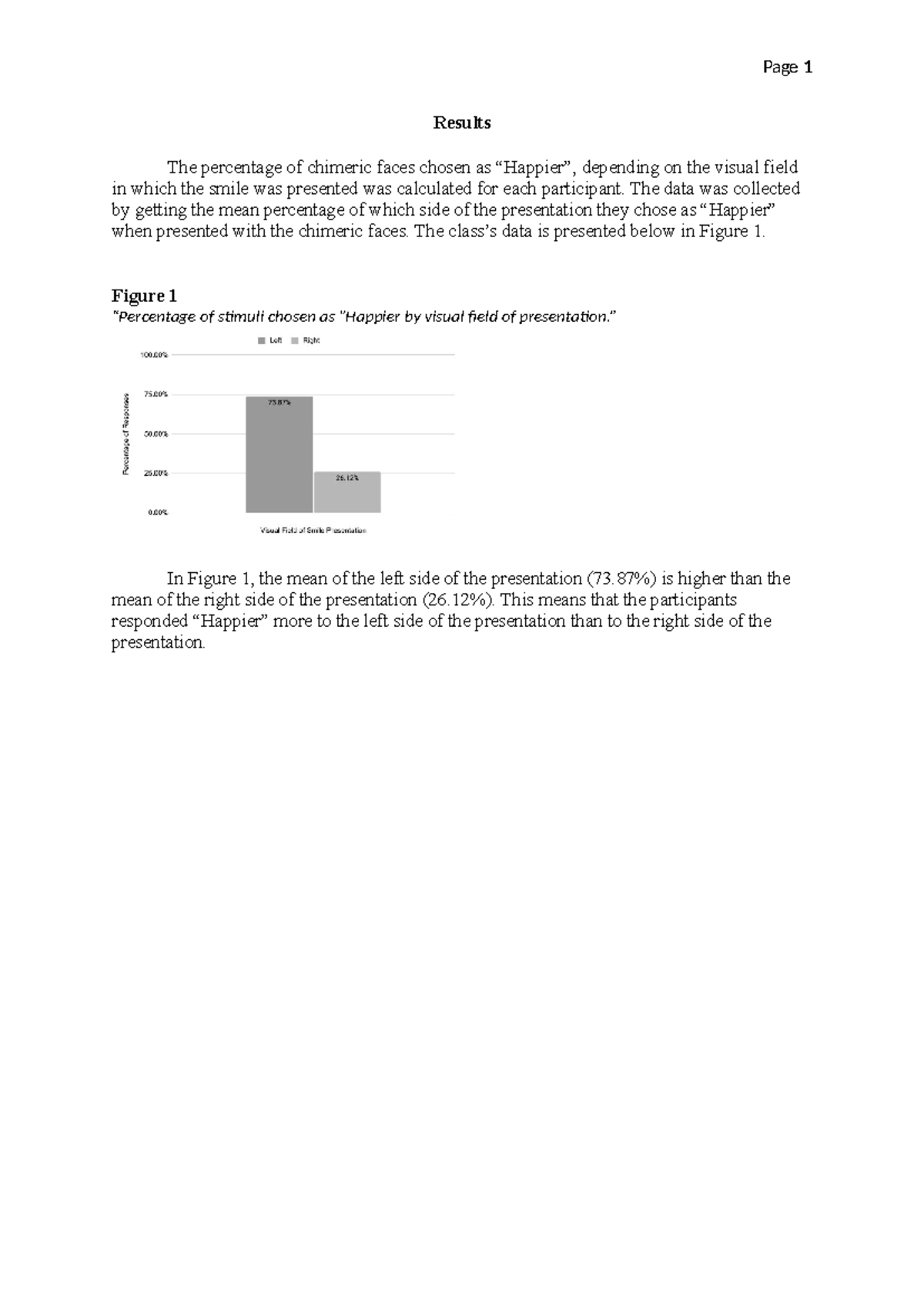 Lateralisation of emotion - Results - Page 1 Results The percentage of ...