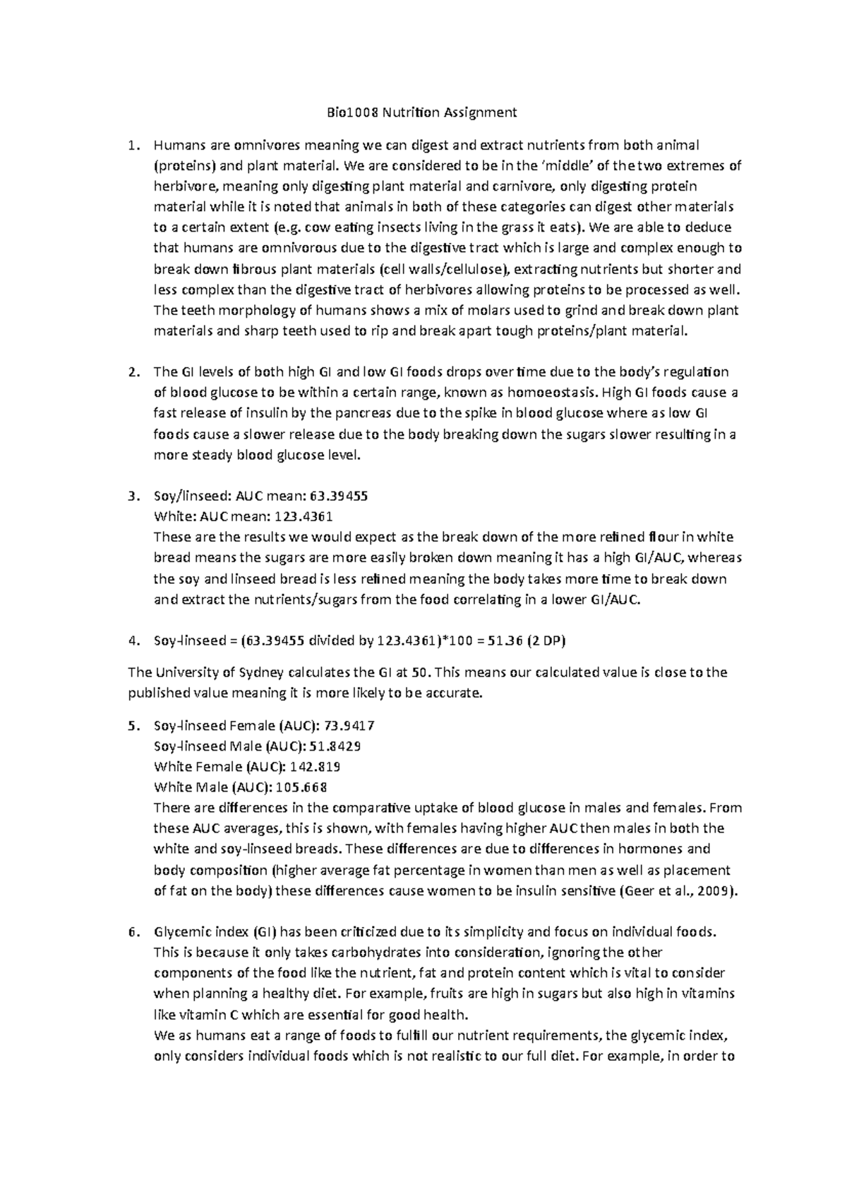 Bio1008 Nutrition Assignment- Glycaemic Index and Morphology - Bio1008 ...