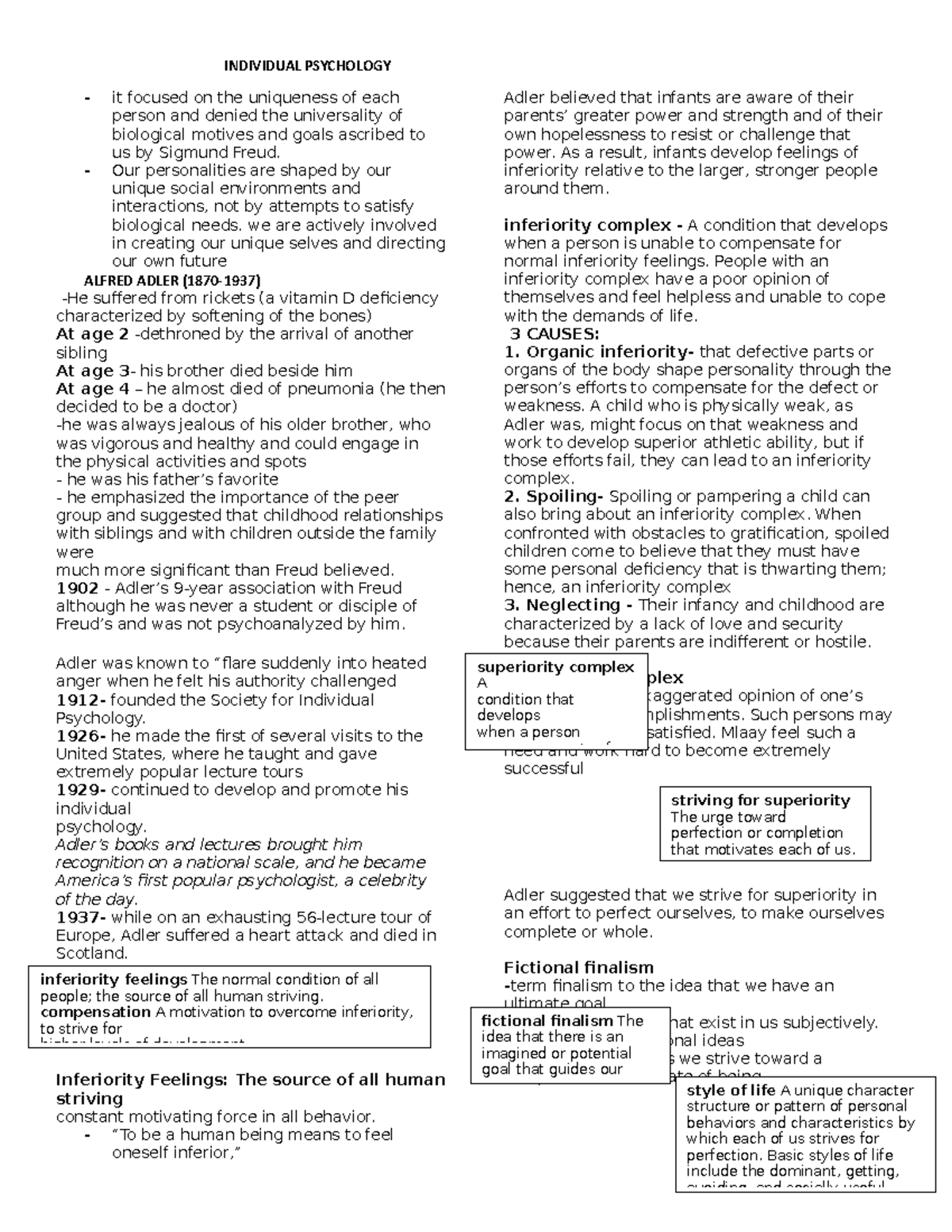 Individual Psychology (Alfred Adler) - INDIVIDUAL PSYCHOLOGY it focused ...