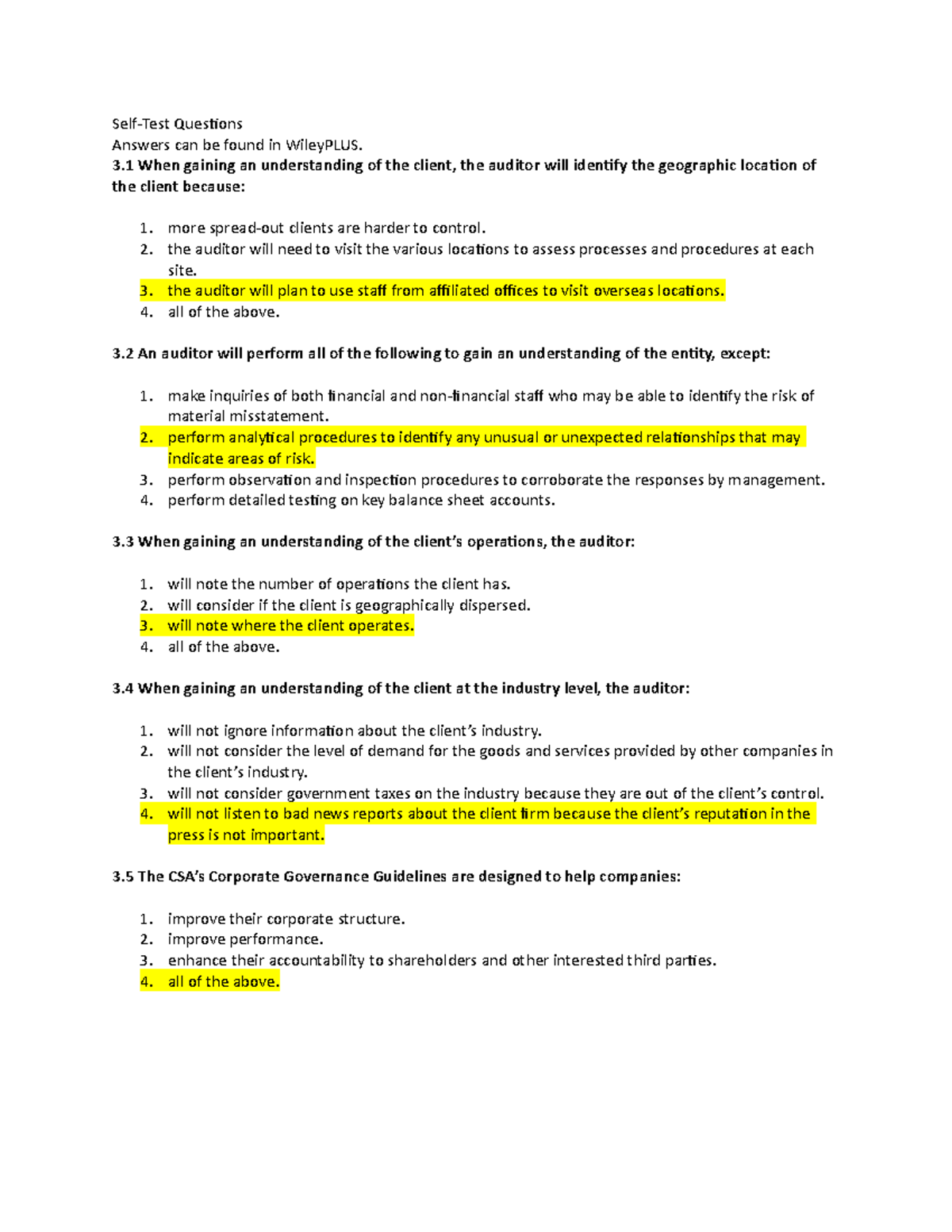 Audit 1 HW Ch3 - Hoemwork - Self-Test Questions Answers Can Be Found In ...