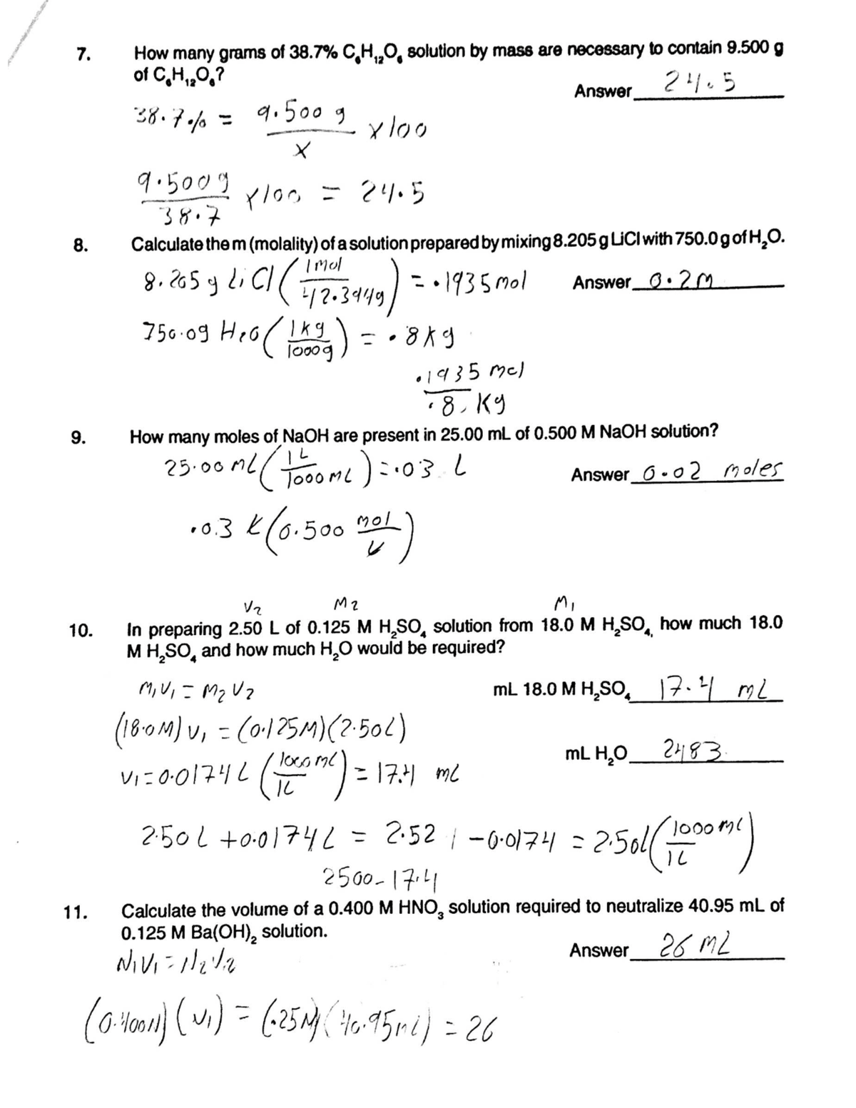 2 - Practice problems for % by mass, Molarity, Normality, and Molality ...