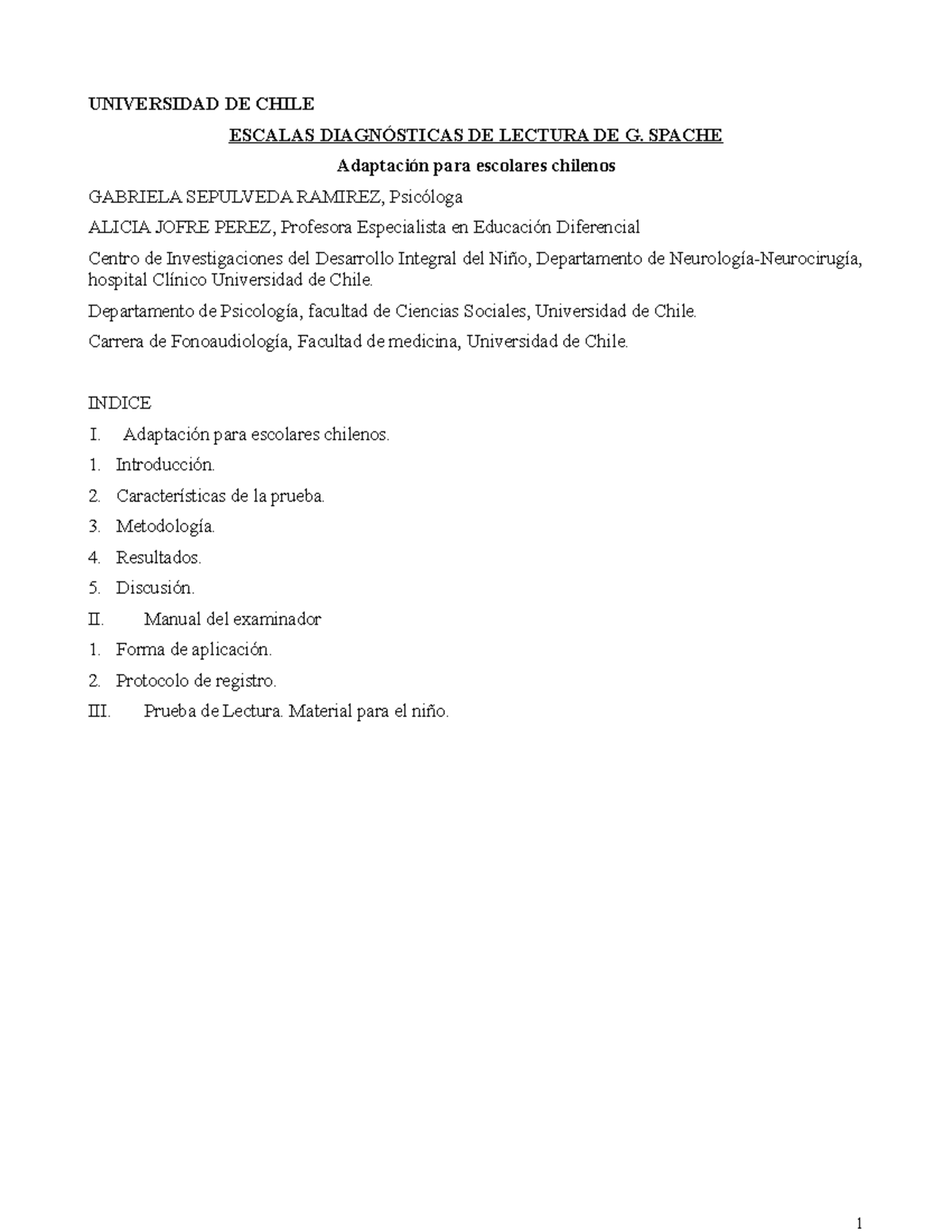Escalas Diagnósticas de Lectura Manual Spache 1 - UNIVERSIDAD DE CHILE ...
