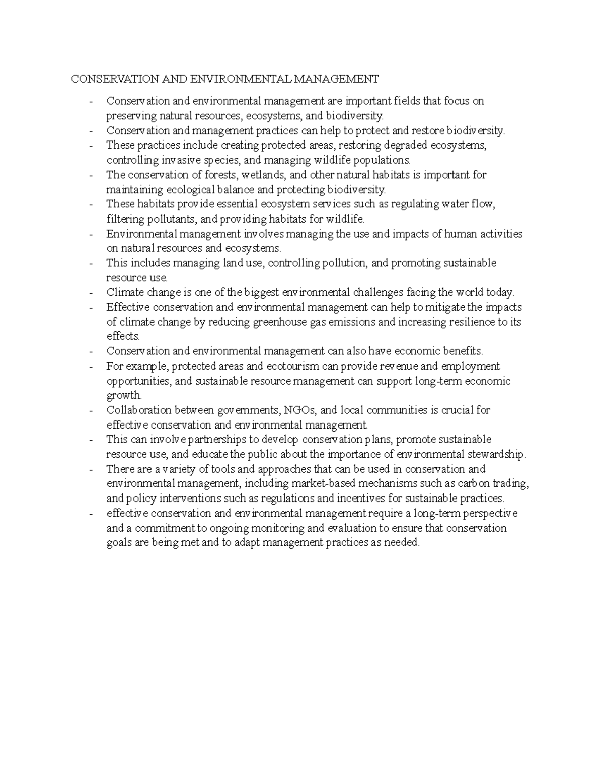 Conservation AND Environmental Management Notes 2 - CONSERVATION AND ...