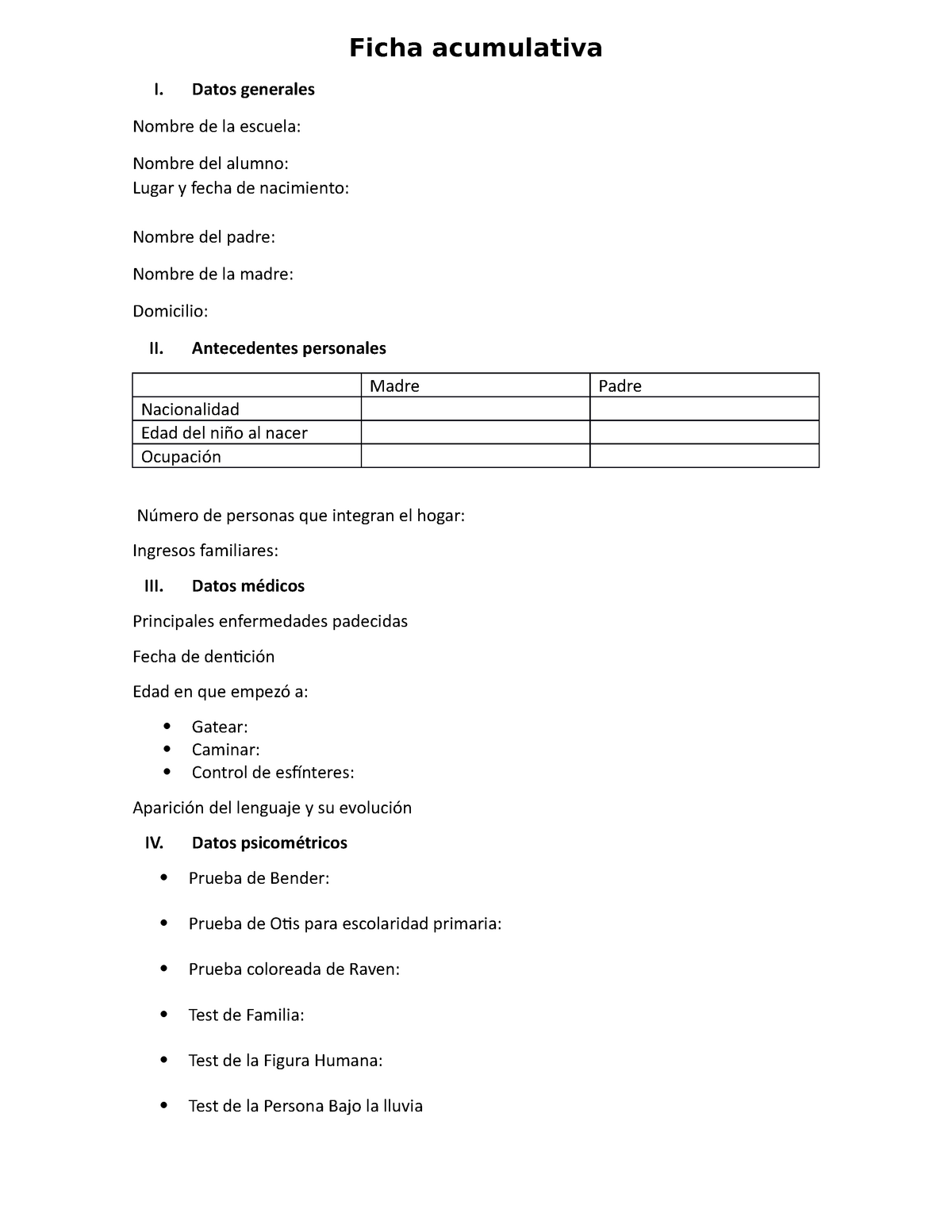 Ficha Acumulativa - Datos Generales Nombre De La Escuela: Nombre Del ...