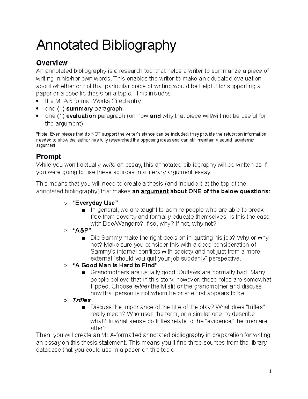 ENG-102 Annotated Bibliography - Annotated Bibliography Overview An ...