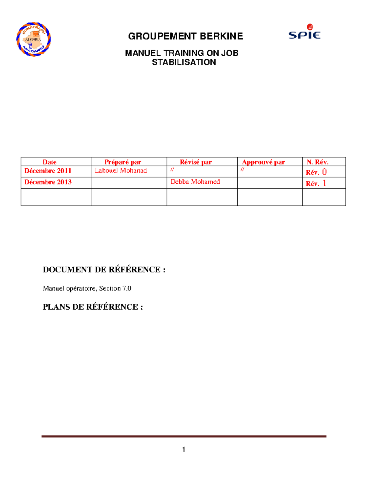 Stabilisation Rev 2 - MANUEL TRAINING ON JOB STABILISATION Date Préparé ...