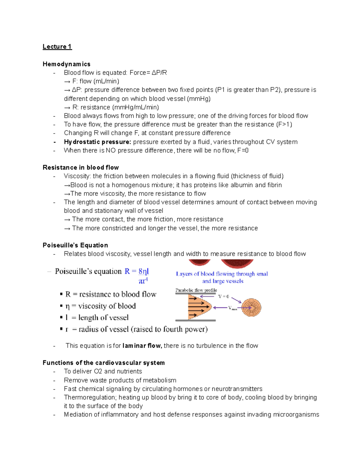 PHYSL 210 A Cardiovascular Physiology - Lecture 1 Hemodynamics - Blood ...