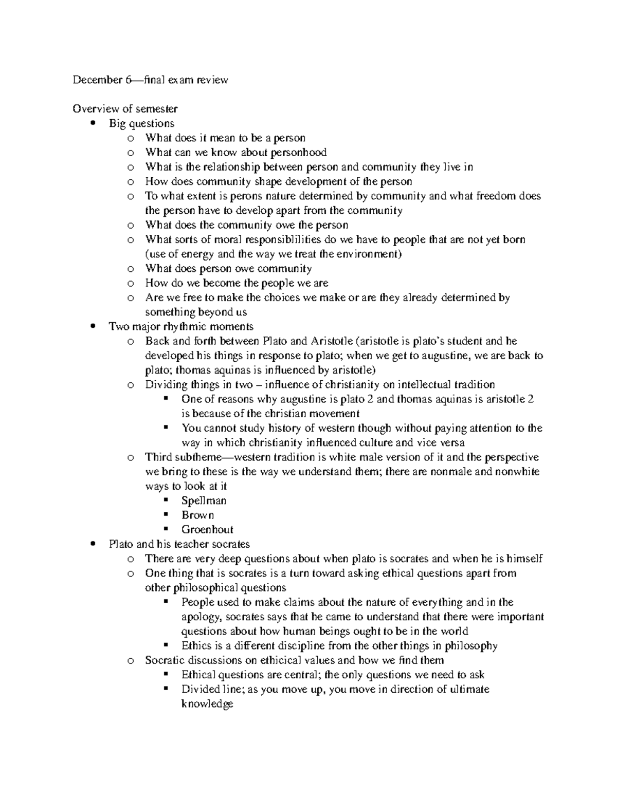 final exam review - December 6—final exam review Overview of semester ...