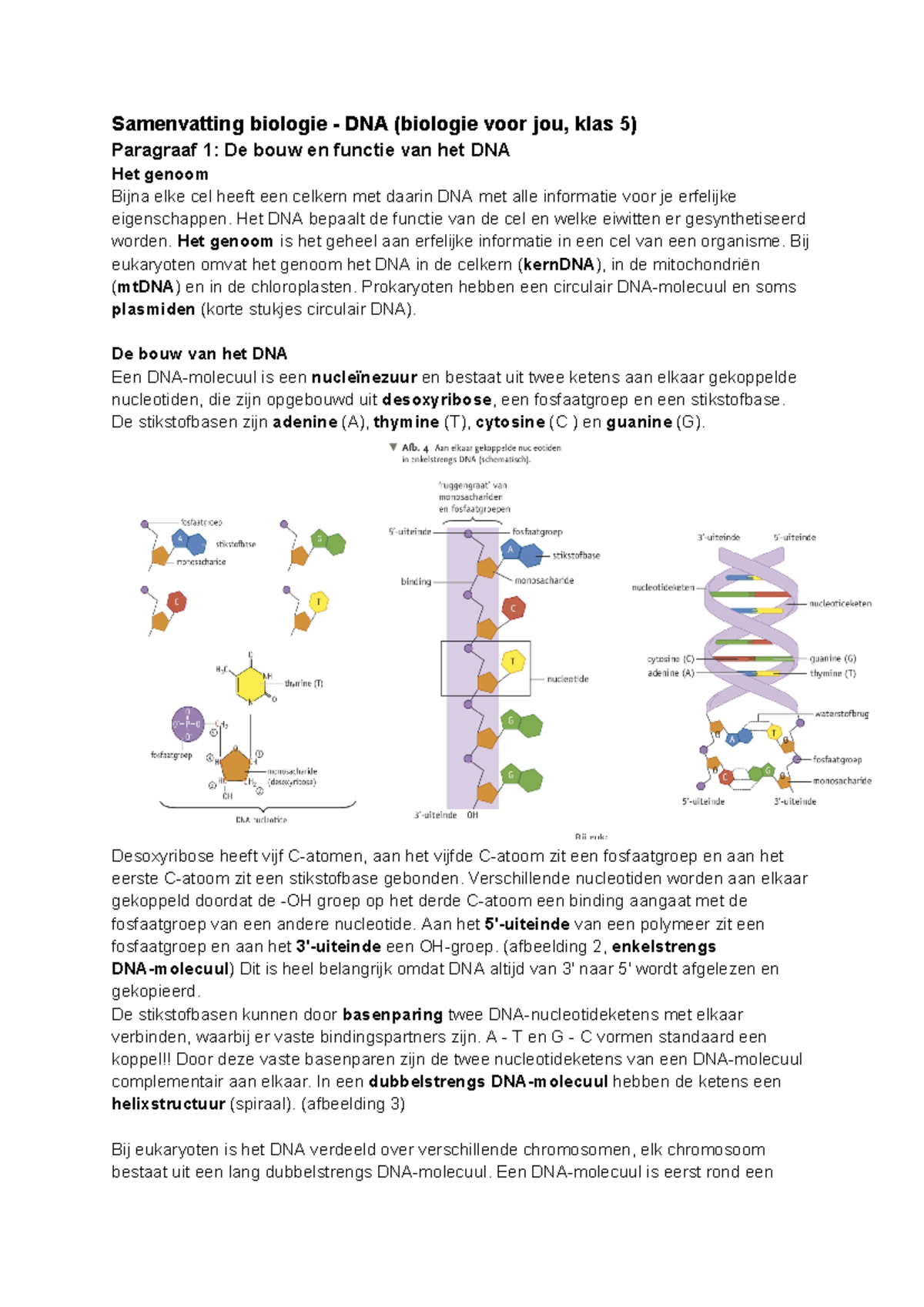 Samenvatting Biologie - DNA (biologie Voor Jou, Klas 5) - Google ...